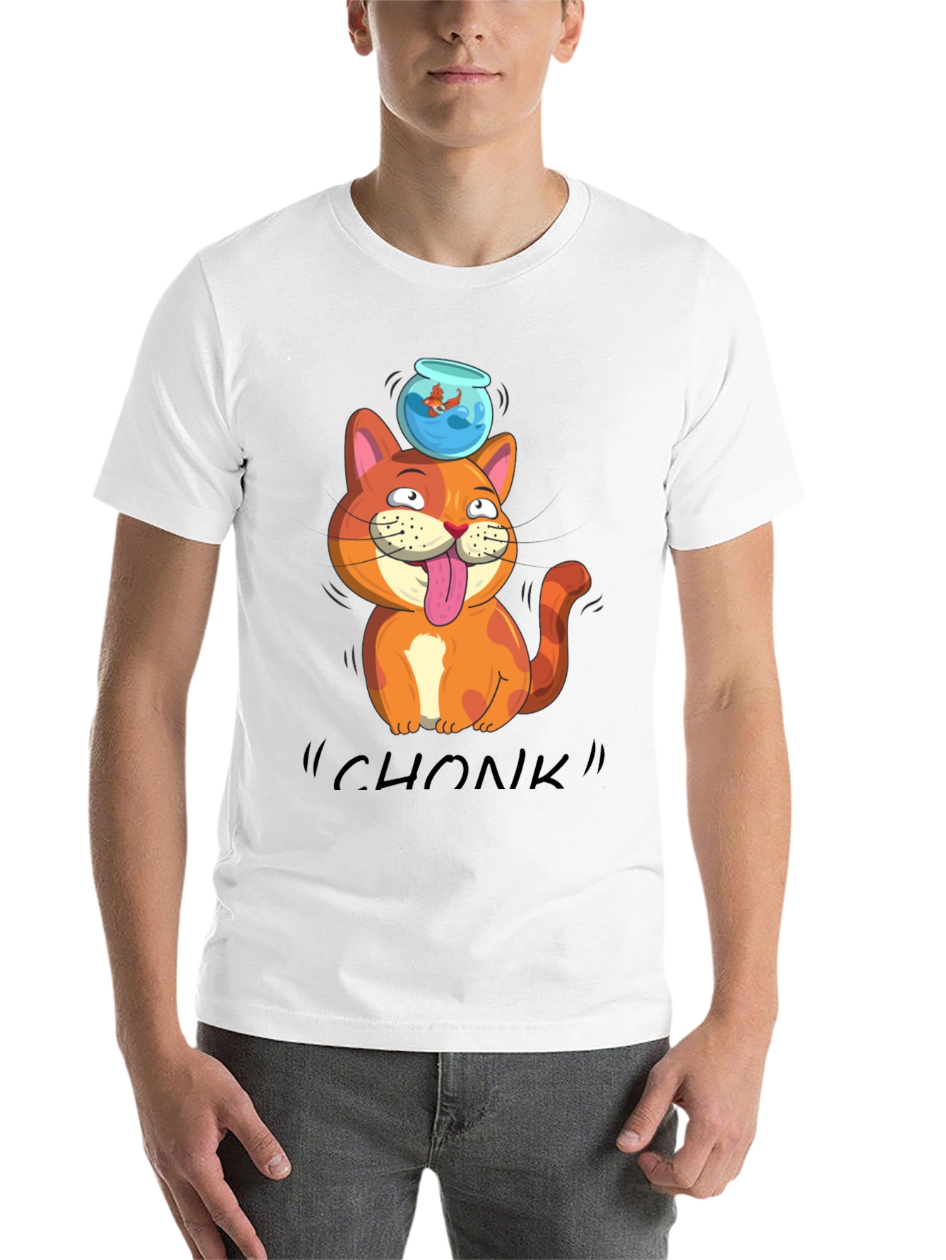 Black Chonk Cat Goldfish T-Shirt view 14
