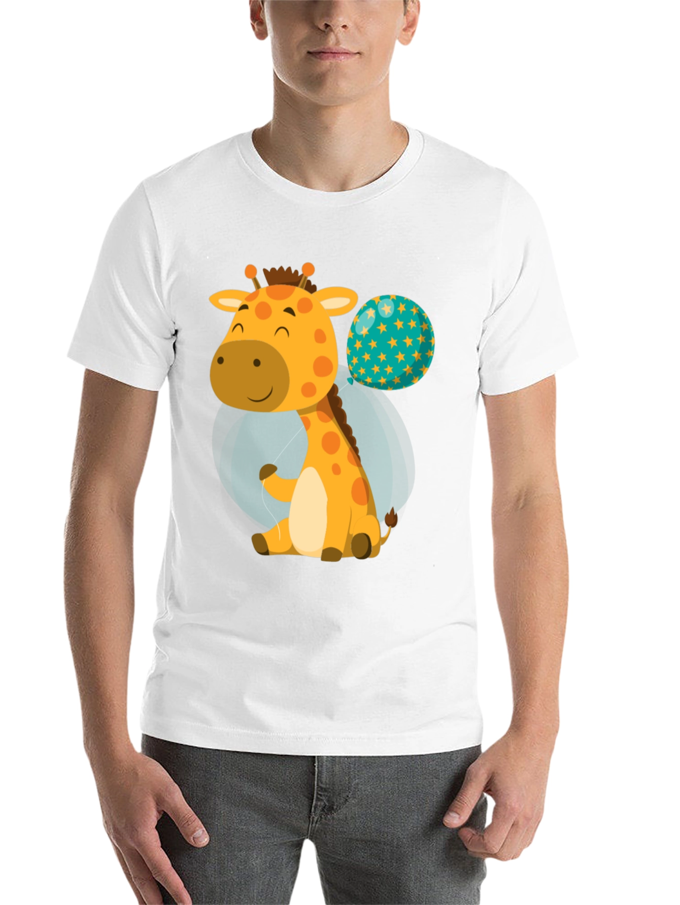Black Cute Giraffe & Balloon Graphic T-Shirt view 14