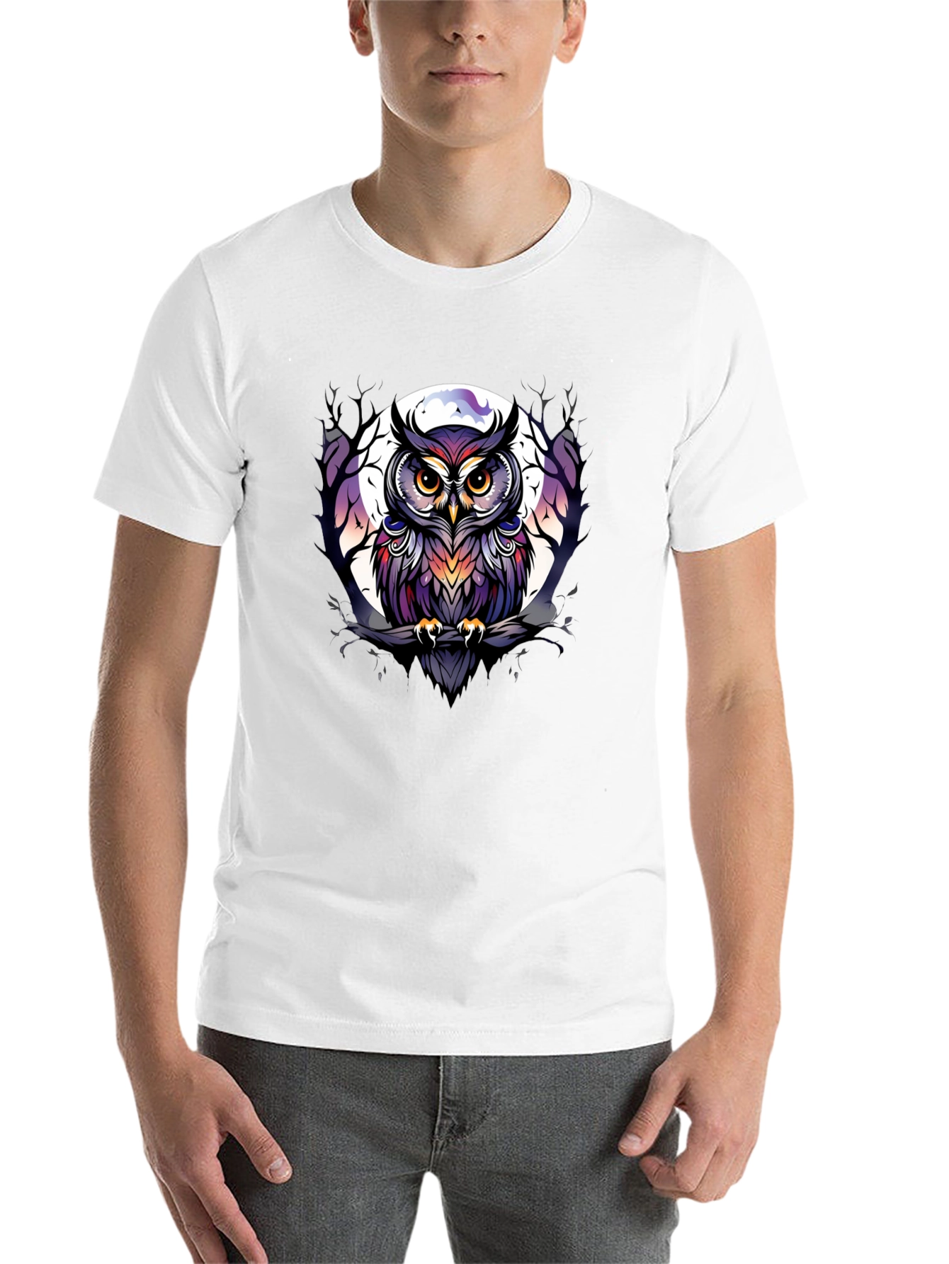 Black Owl T-Shirt: Moonlit Perch Design view 14