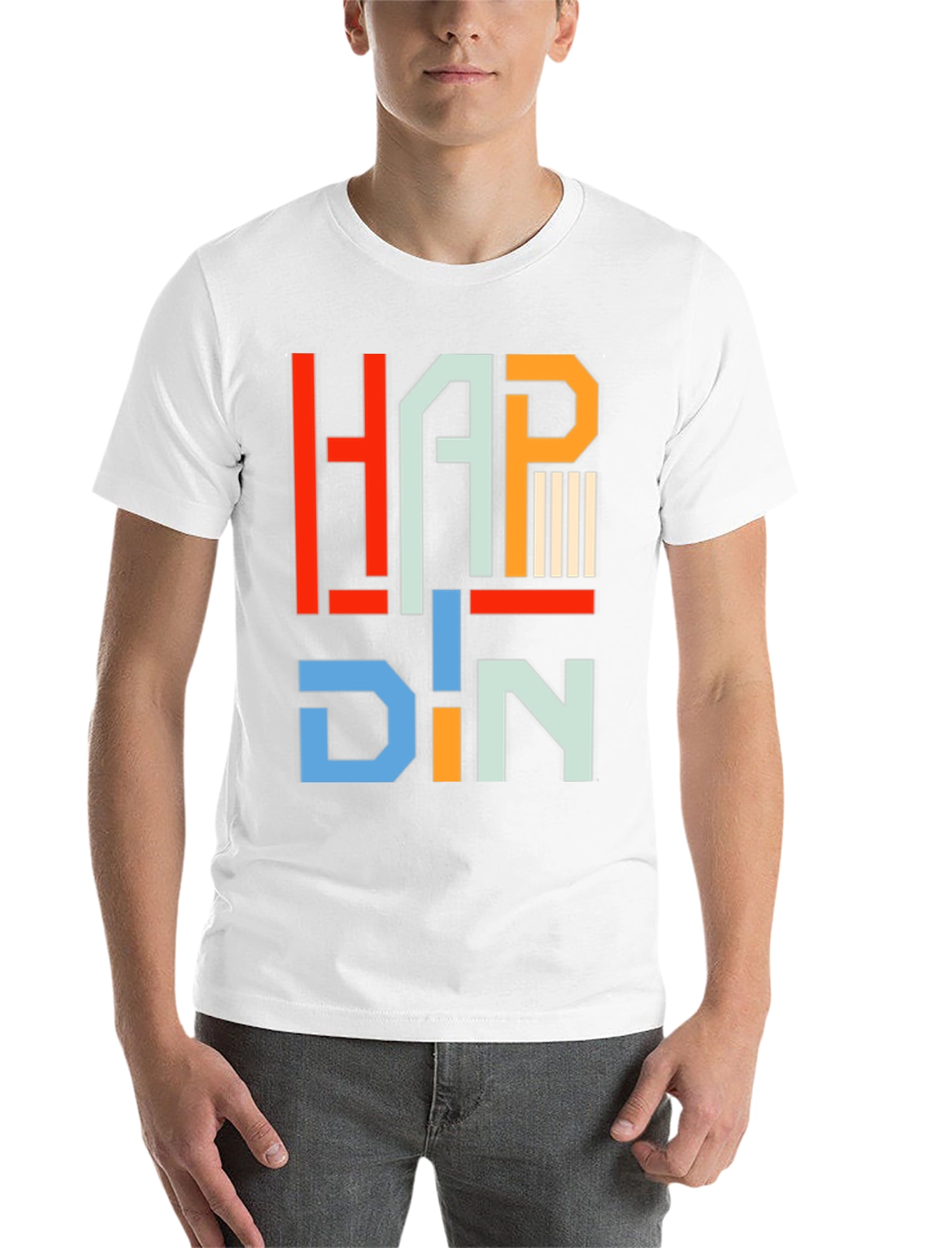 Black HAPP DIN T-Shirt - Geometric Letter Graphic Tee view 14