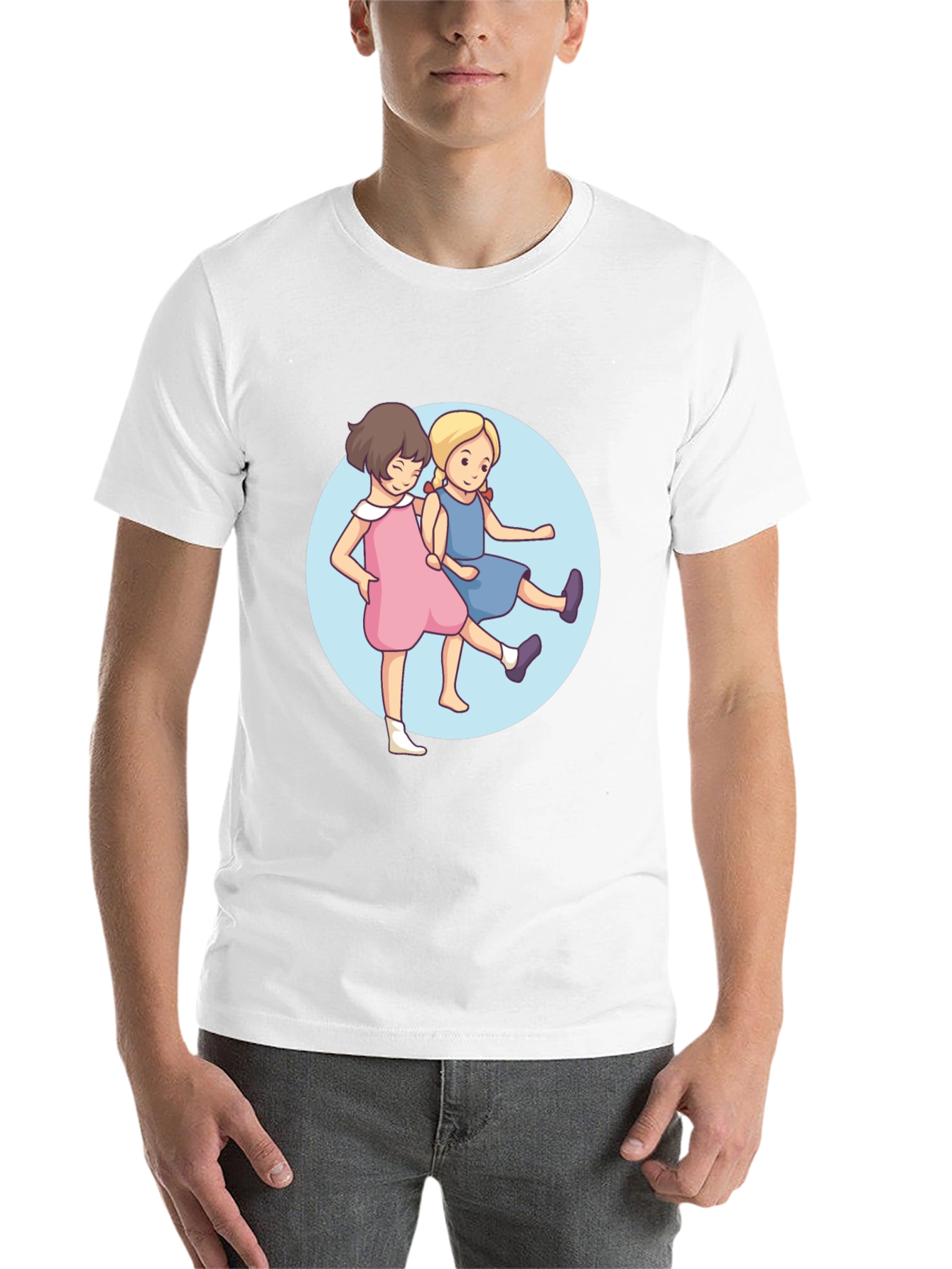 Black Cute Cartoon Twins Black T-Shirt view 14