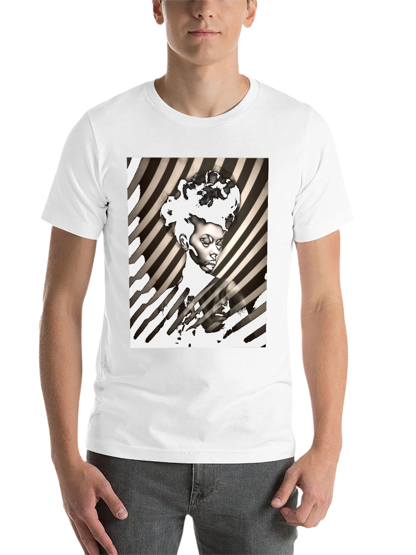 Black Striking Graphic Print Tee - Monochrome Art view 14