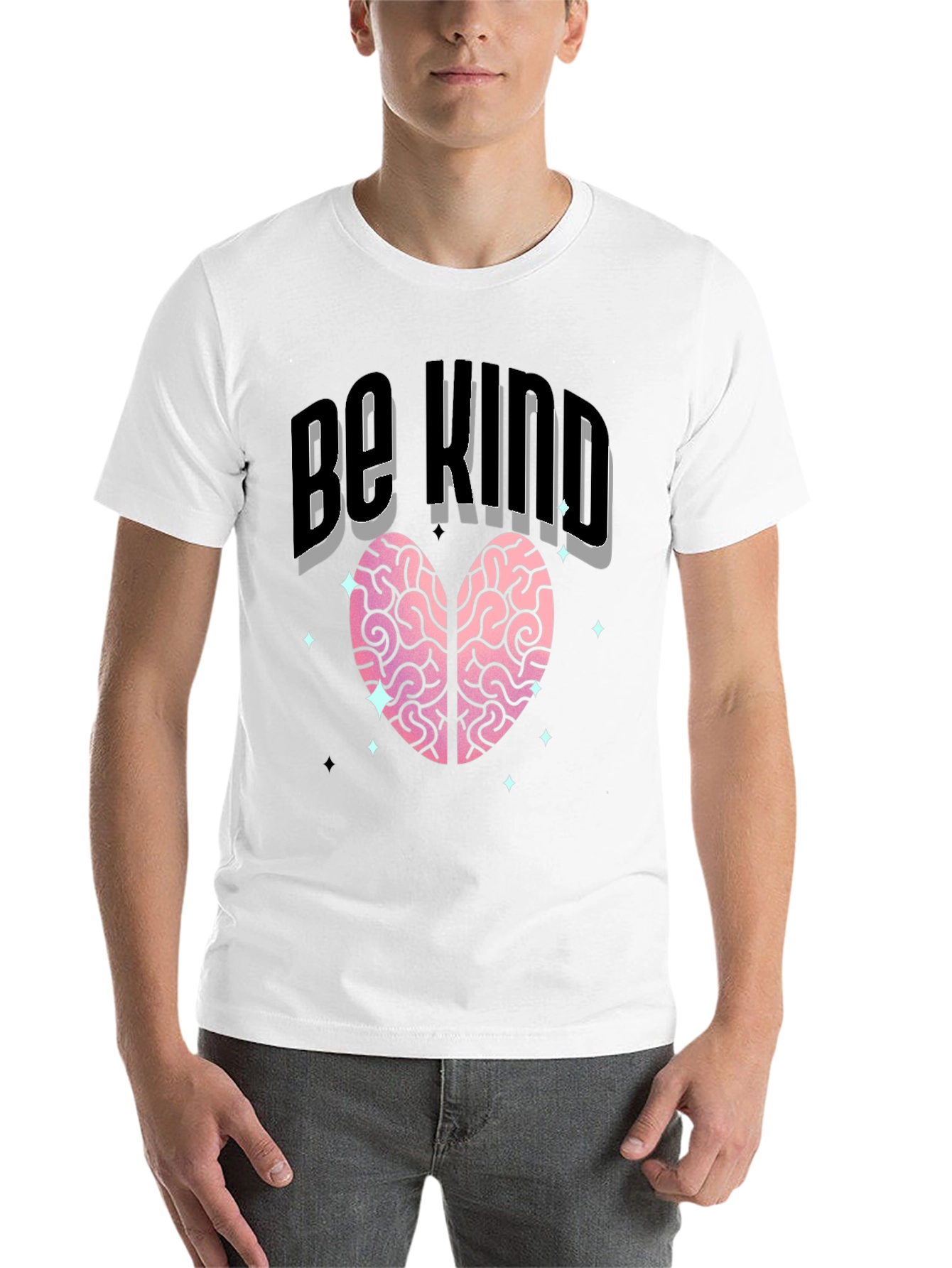 Black Be Kind Heart Brain T-Shirt - Soft Cotton Blend view 14