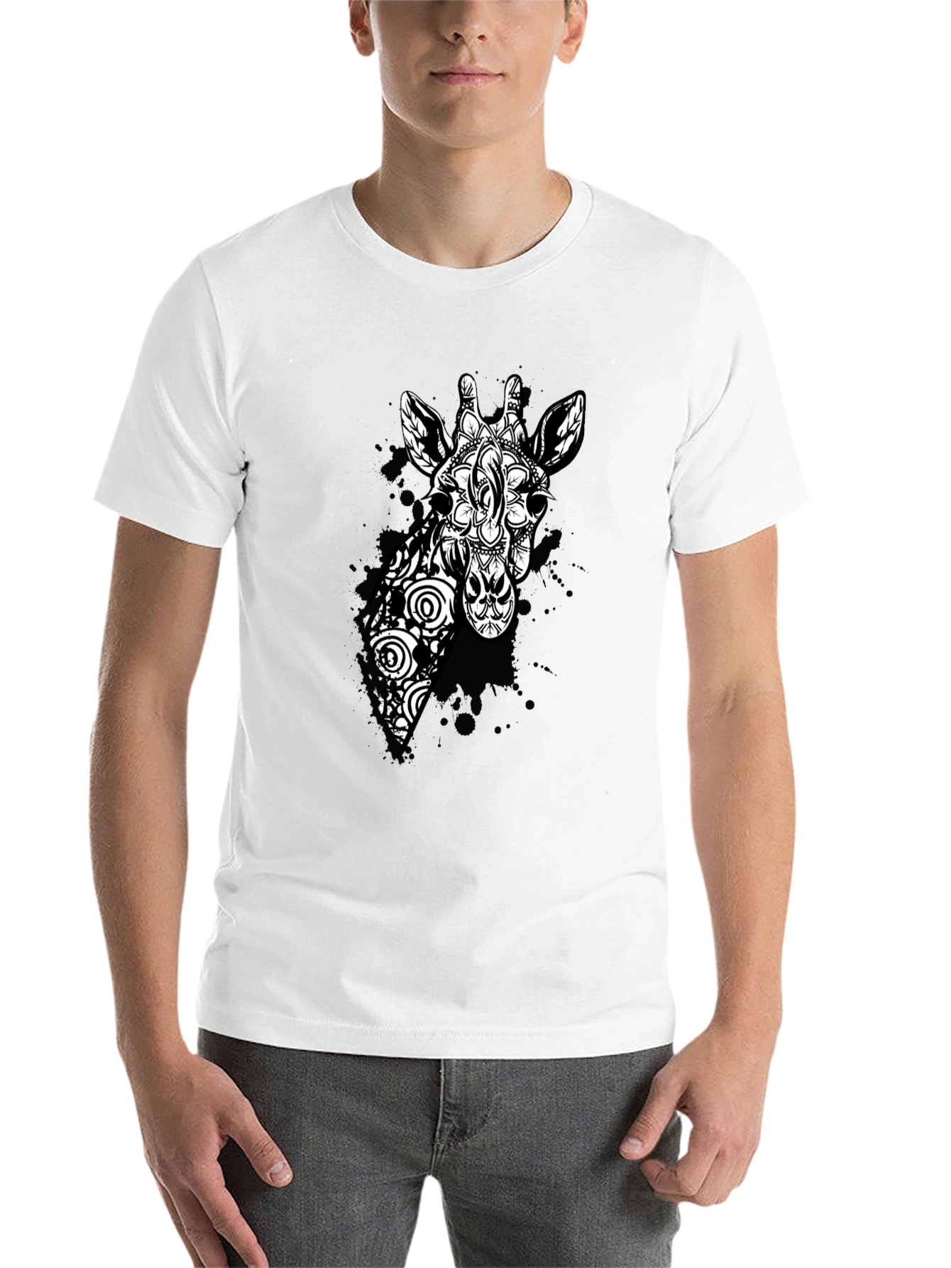 Black Giraffe Mandala Graphic Tee - Black Cotton T-Shirt view 14