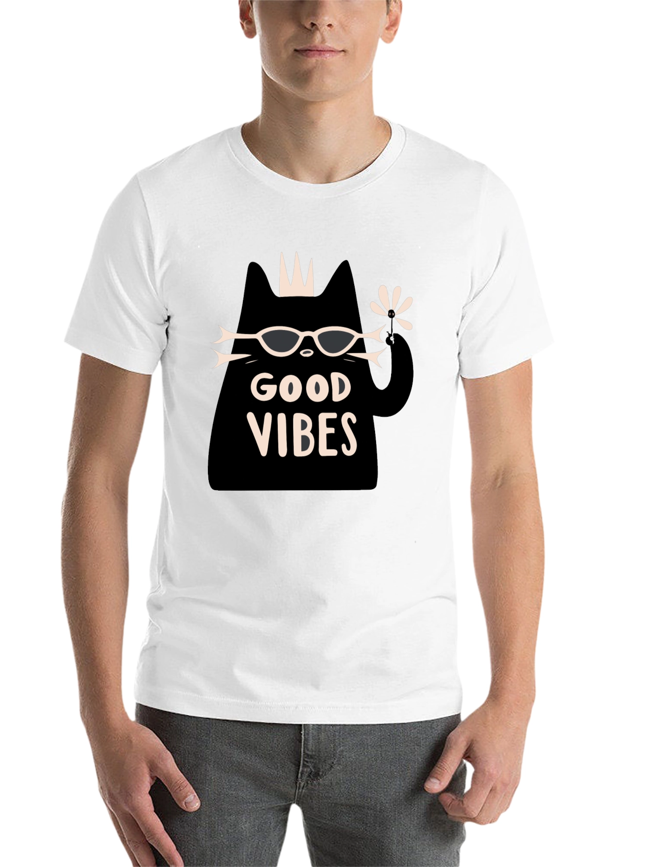 Black Good Vibes Cat Graphic T-Shirt - Black view 14
