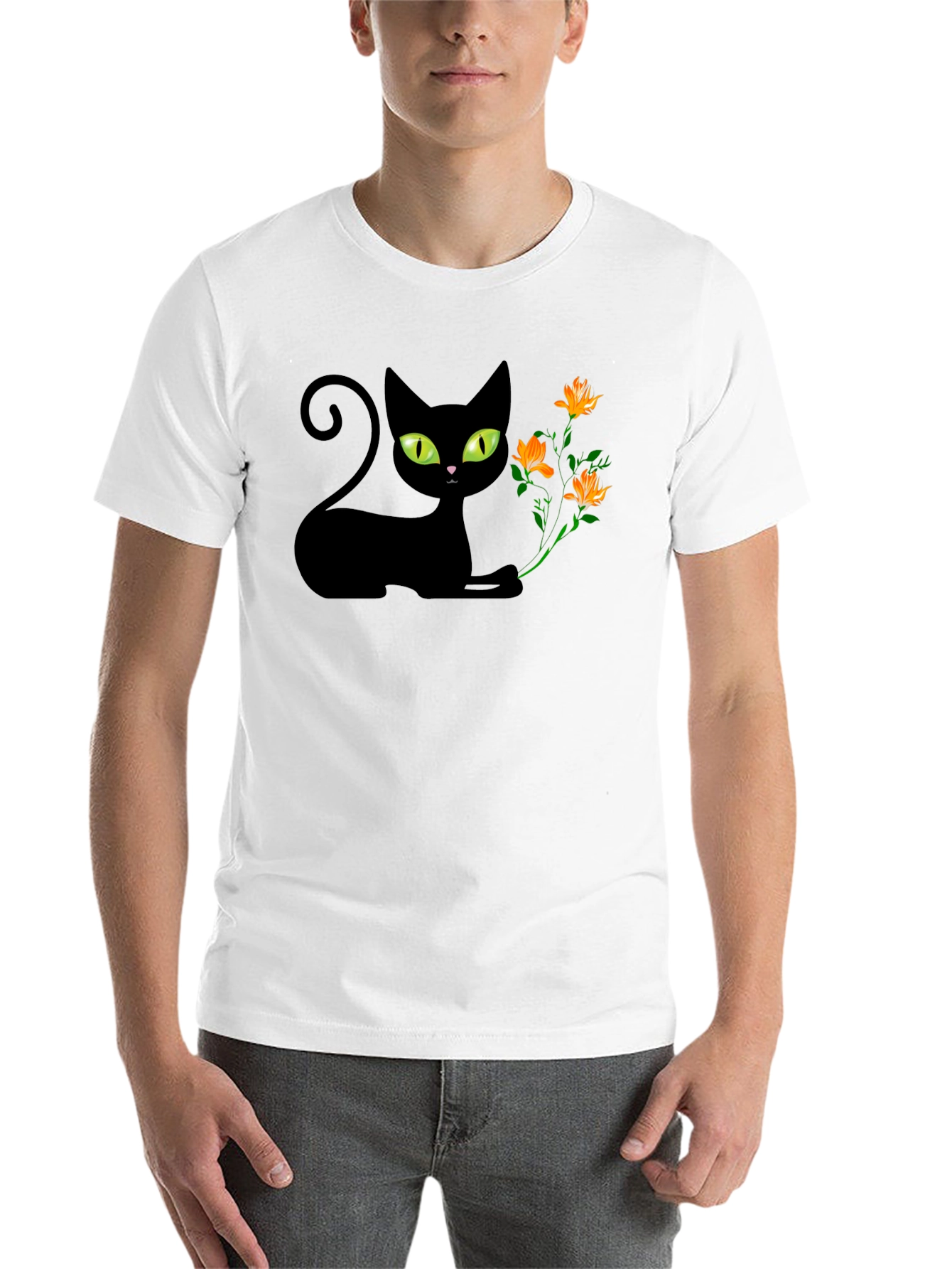 Black Black Cat & Flowers Graphic Tee - Soft Cotton Comfort view 14