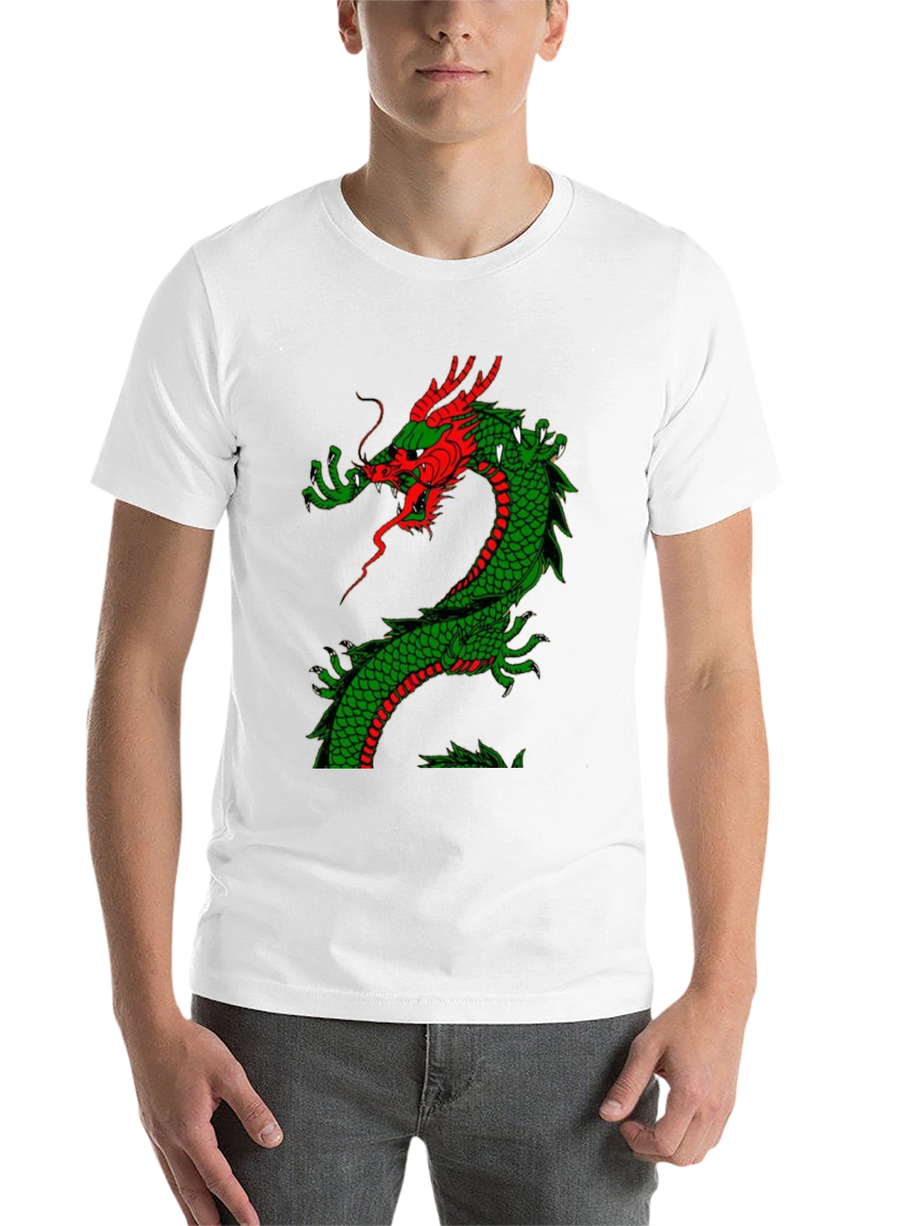 Black Dragon Graphic Tee - Red and Green Dragon Design view 14