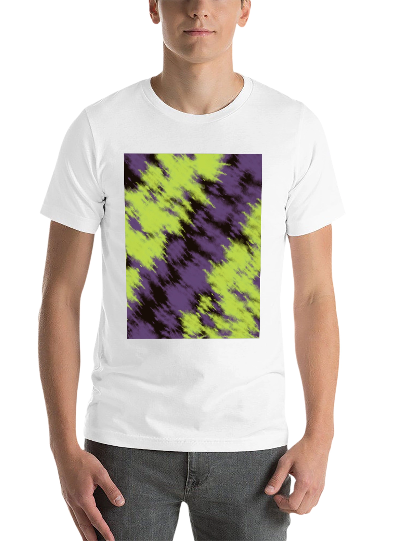 Black Abstract Purple & Green Tee - Casual Style view 14