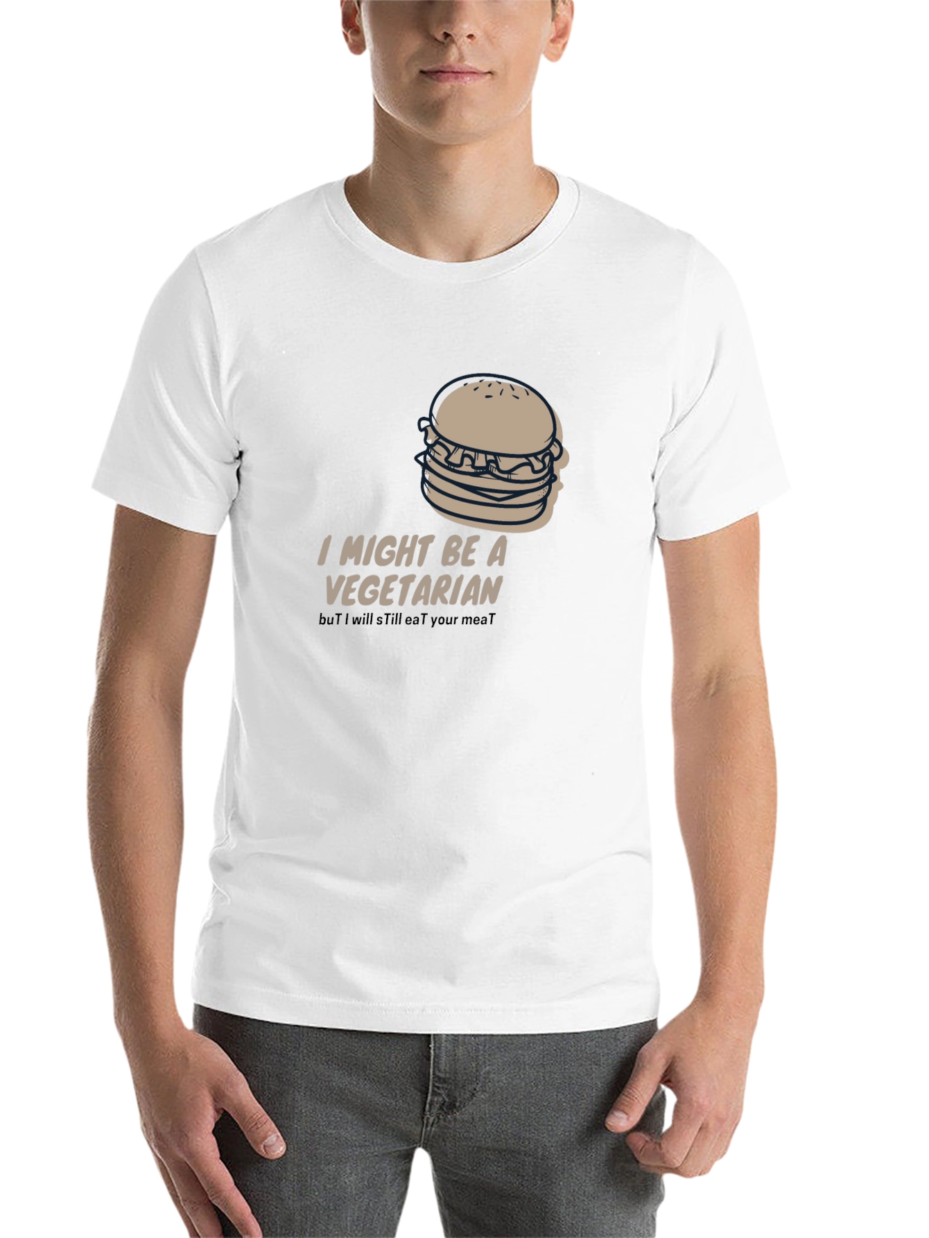 Black Vegetarian Humor Tee - Burger Design, Soft Fabric view 14