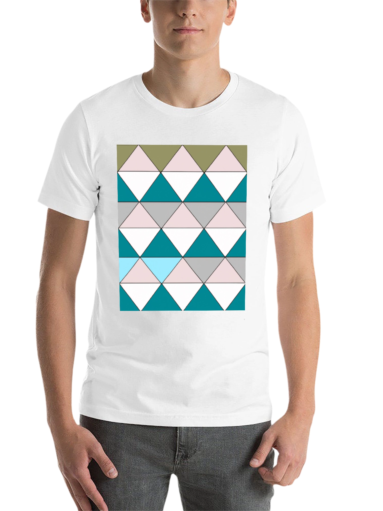 Black Geometric Triangle Pattern Black T-Shirt view 14