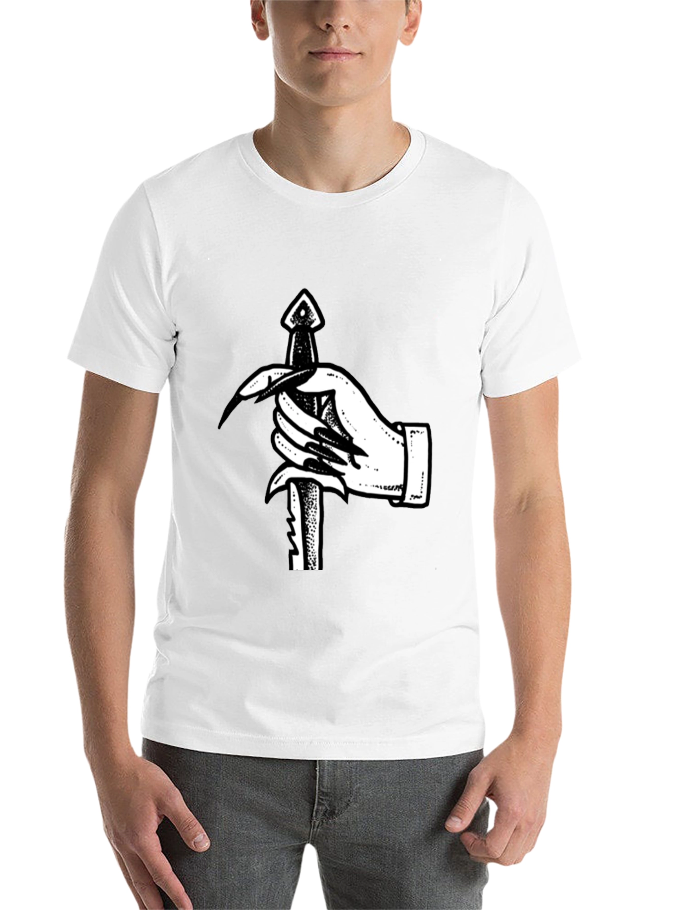 Black Hand Holding Dagger Graphic Tee view 14