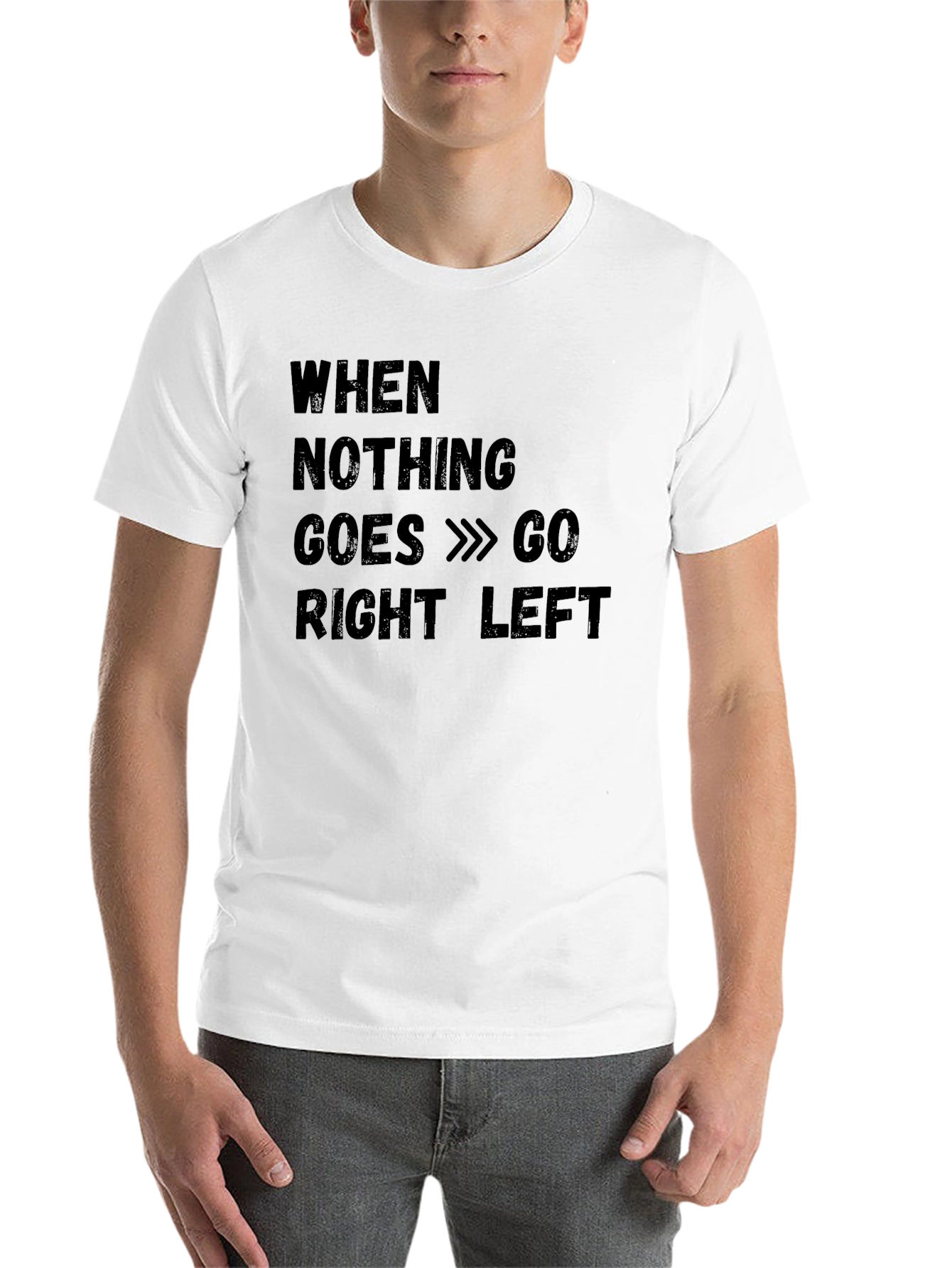 Black Funny "Go Right Left" Black Cotton T-Shirt view 14
