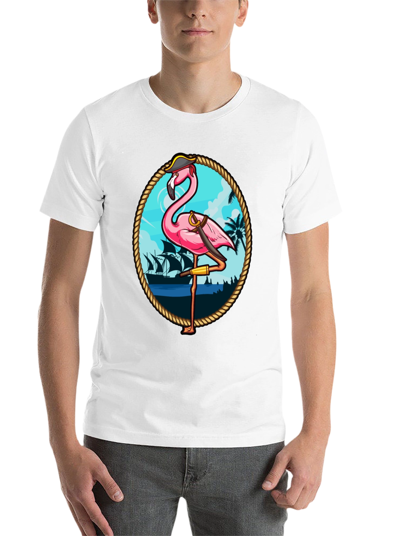 Black Pirate Flamingo Graphic T-Shirt - Tropical Humor Tee view 14