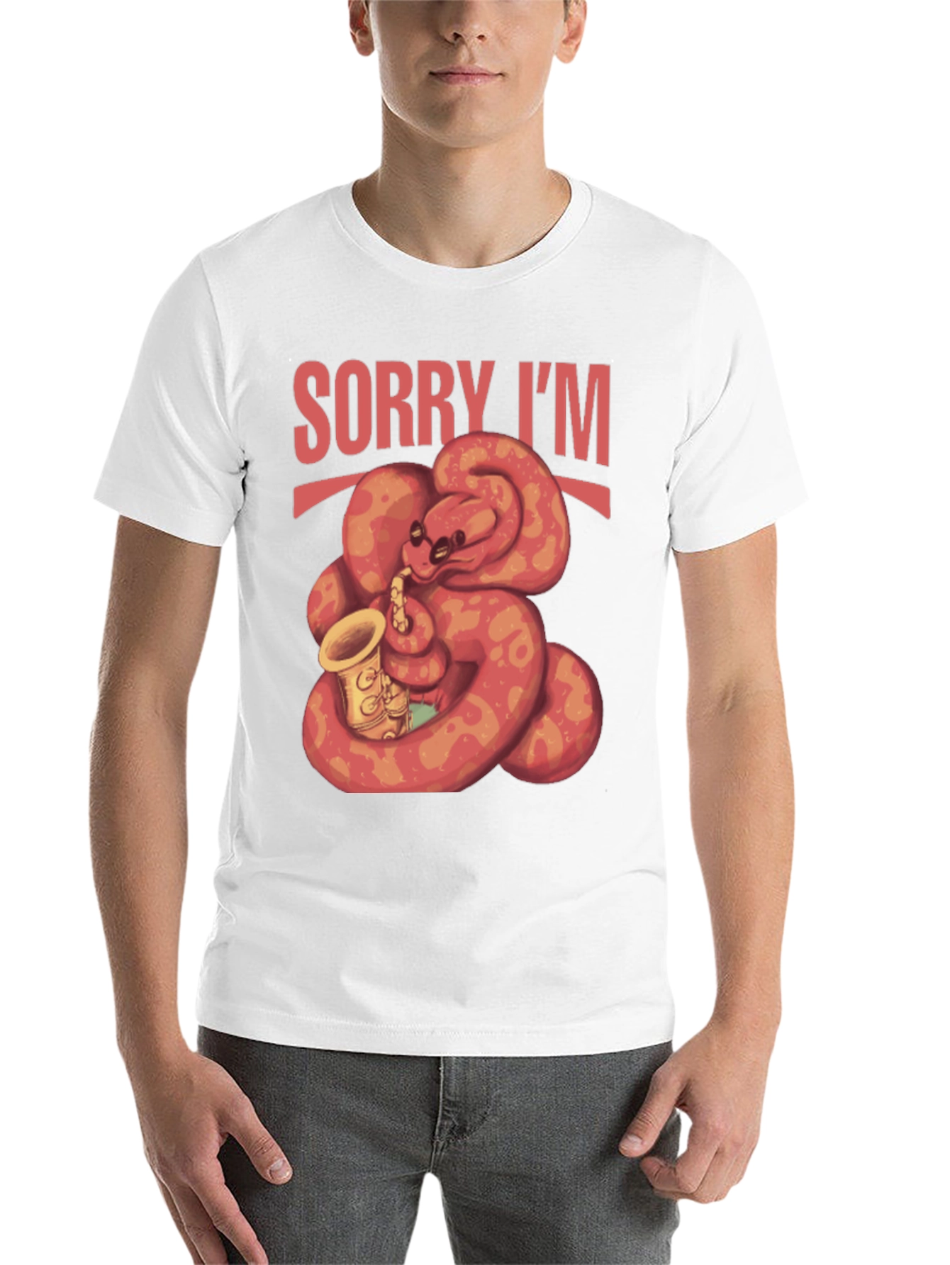 Black Sorry I'm Late Snake Saxophone T-Shirt view 14