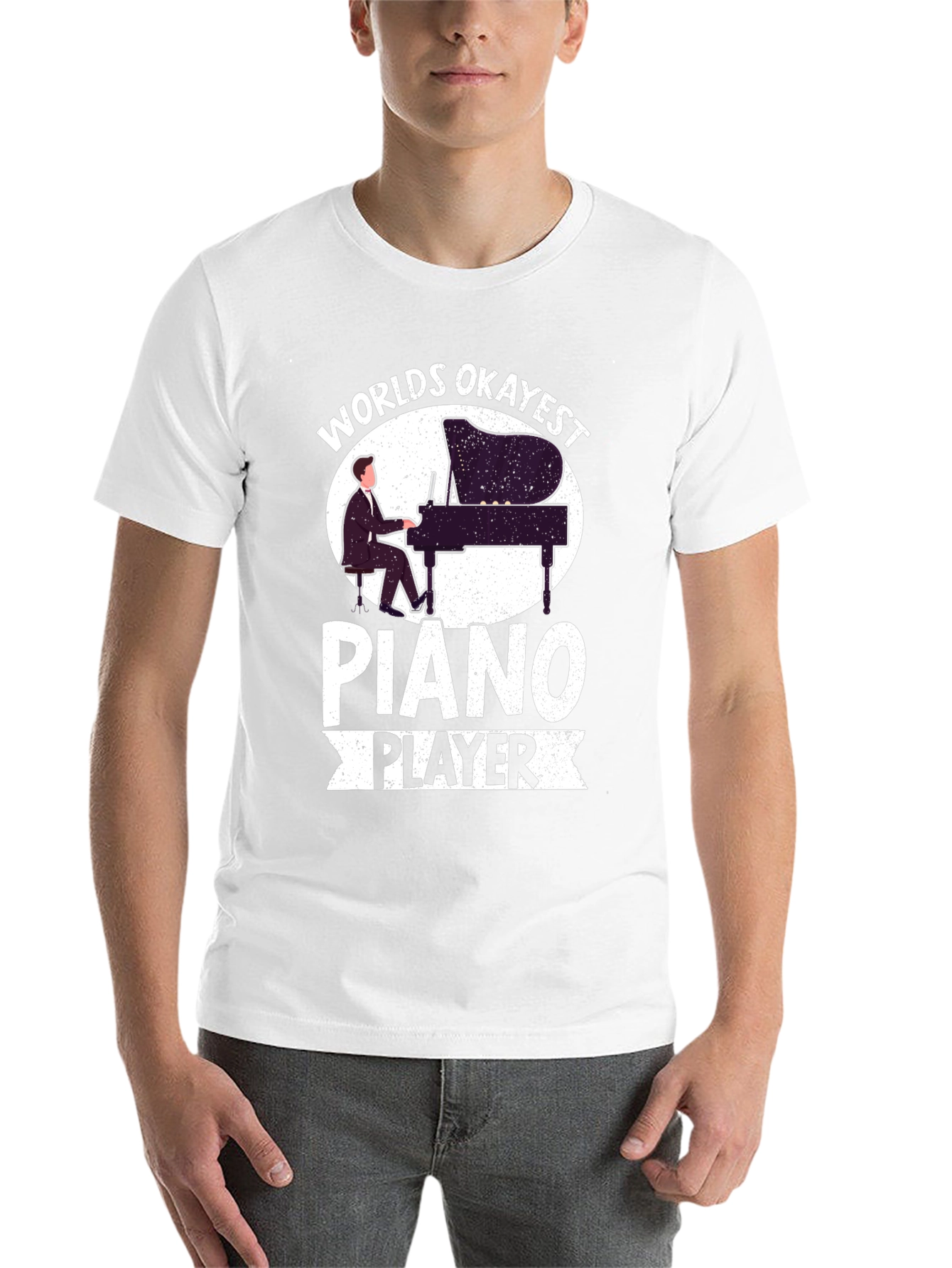 Black Worlds Okayest Piano Player Graphic T-Shirt view 14