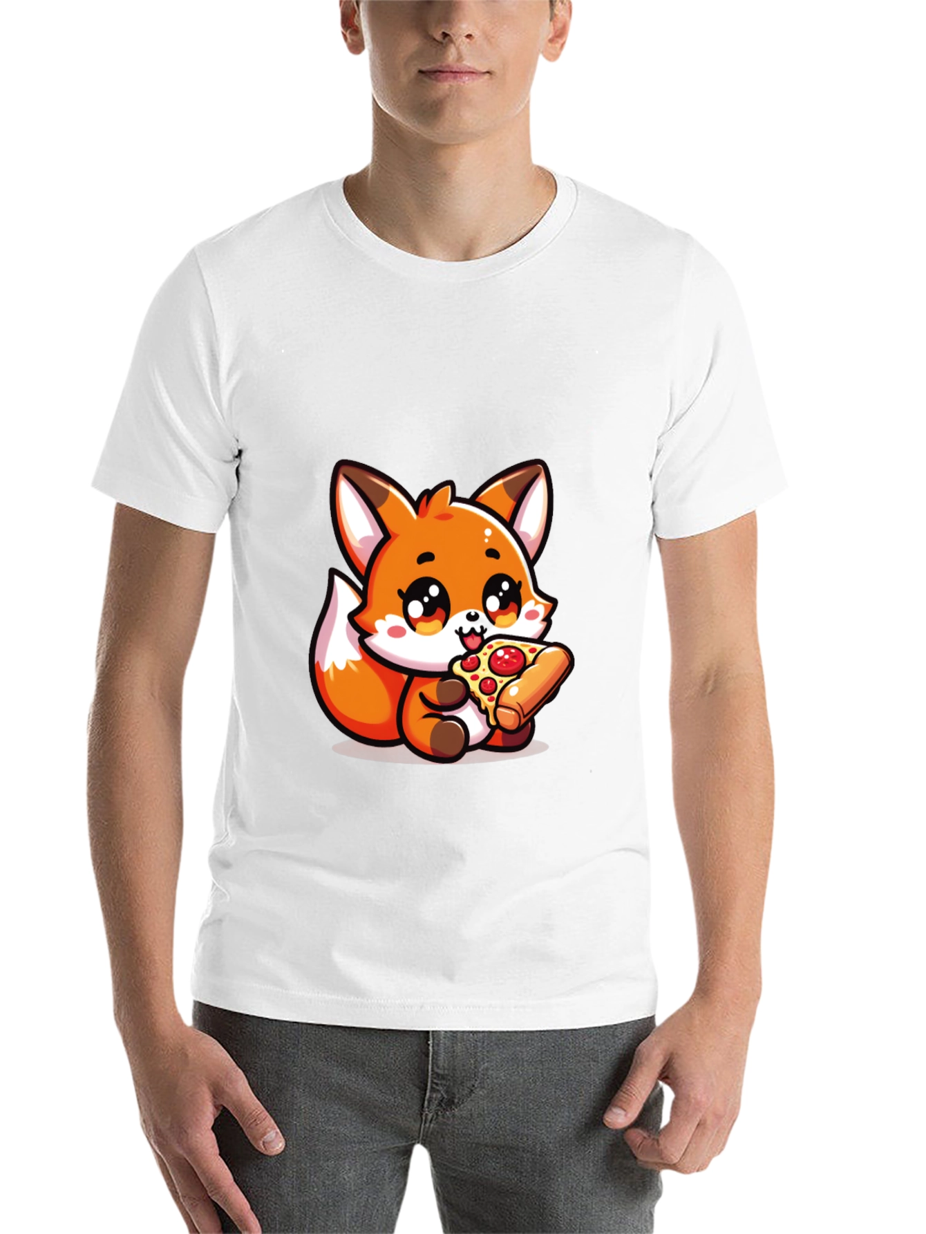Black Cute Fox Pizza Lover Black T-Shirt view 14