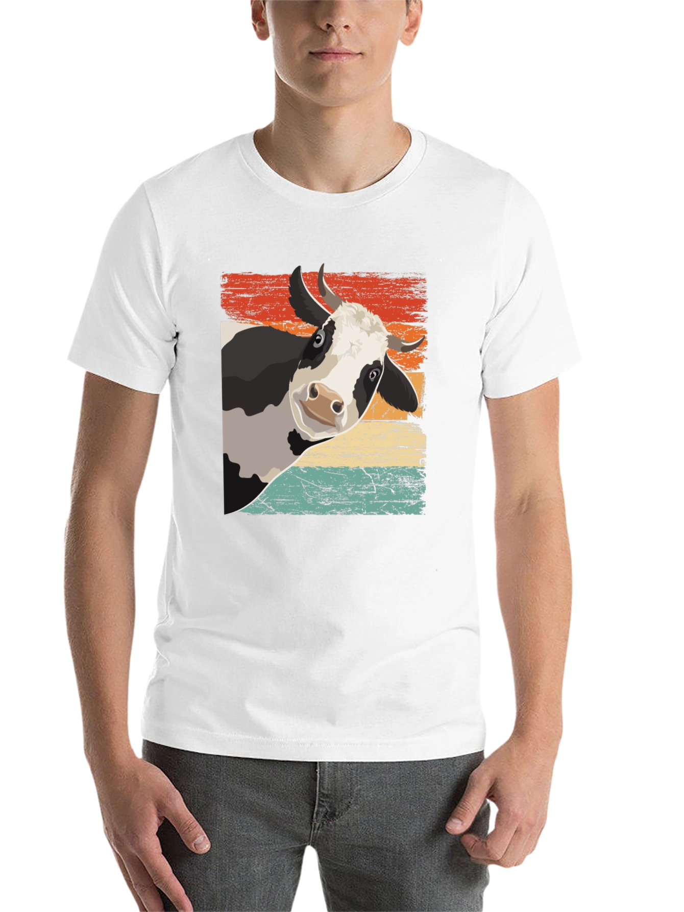 Black Retro Cow Graphic Tee - Black Cotton Blend view 14