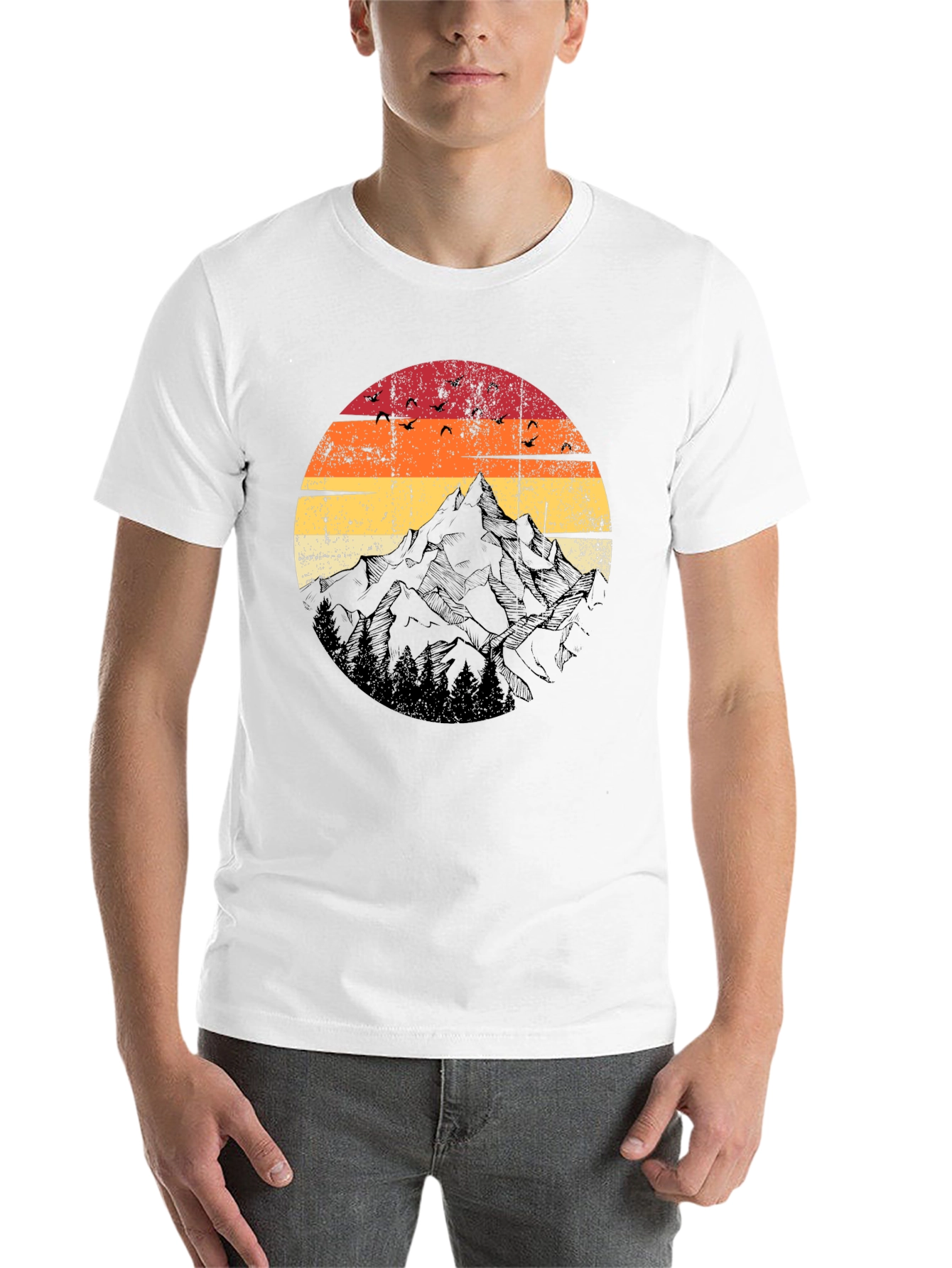Black Retro Mountain Sunset T-Shirt - Black view 14