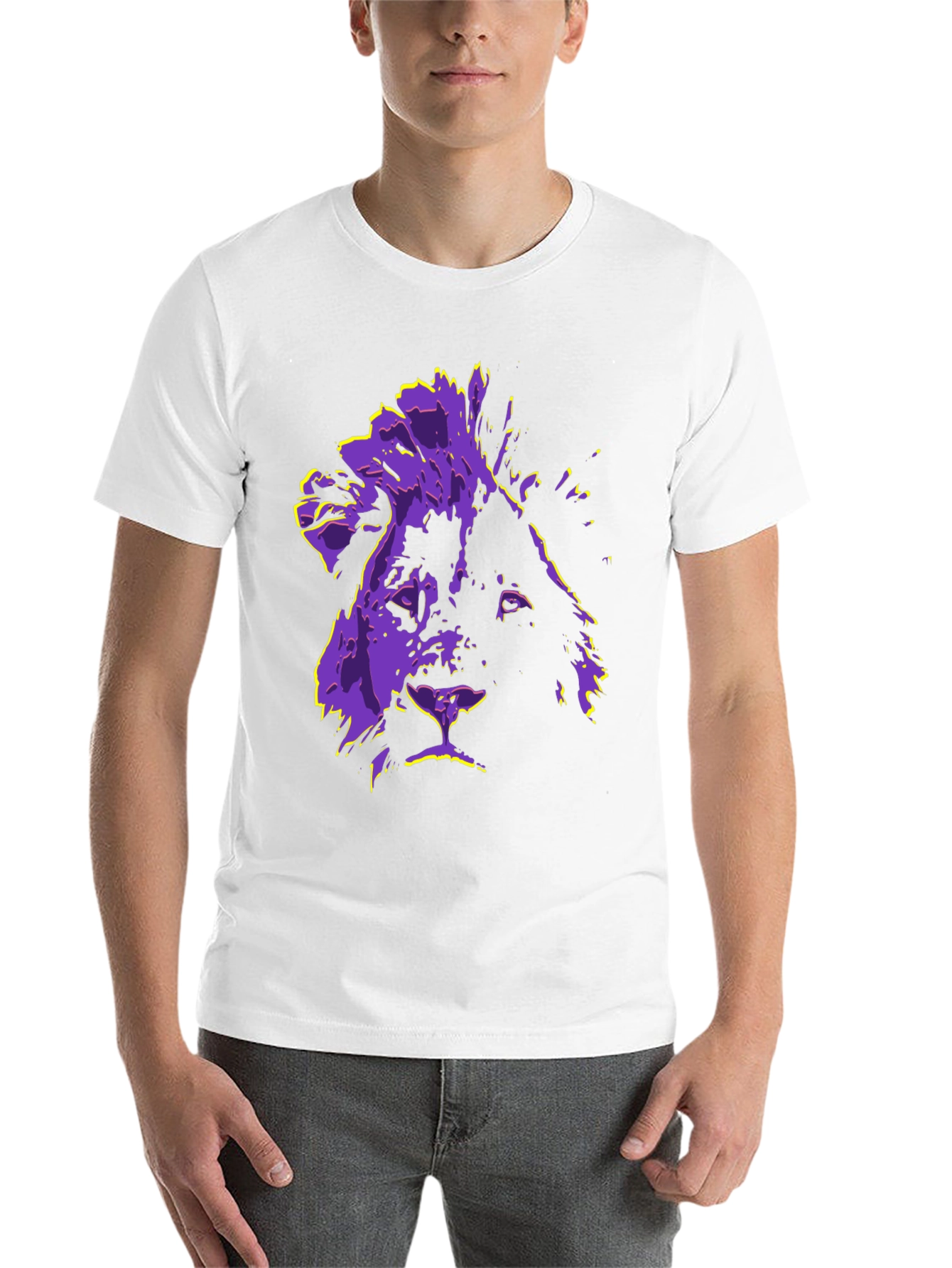 Black Lion Graphic Tee - Purple & Yellow Print T-Shirt view 14
