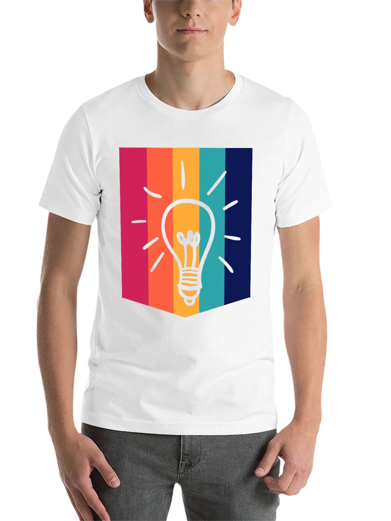 Black Creative Idea Bulb Colorful Stripe T-Shirt view 14