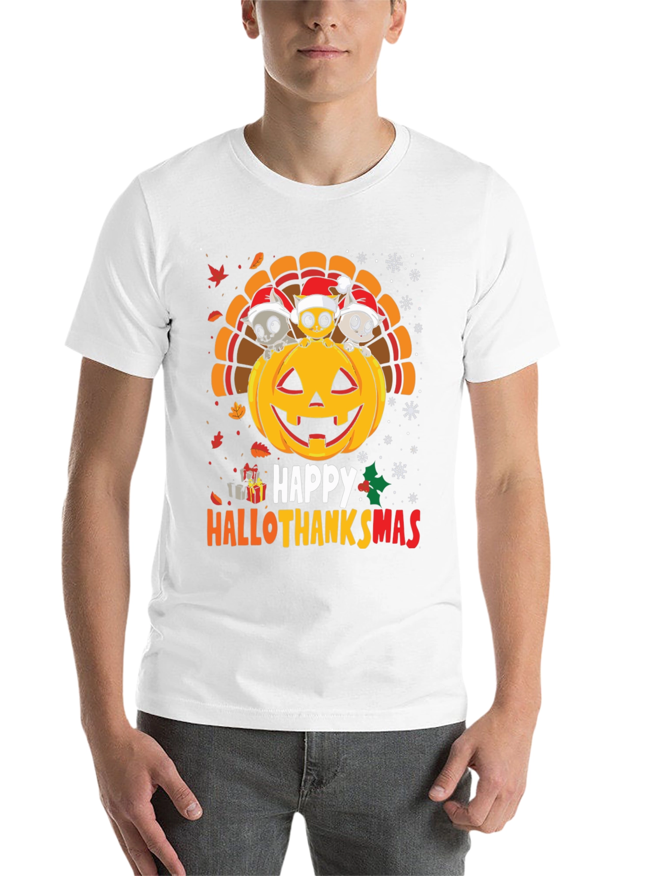 Black Happy Hallothanksmas T-Shirt view 14