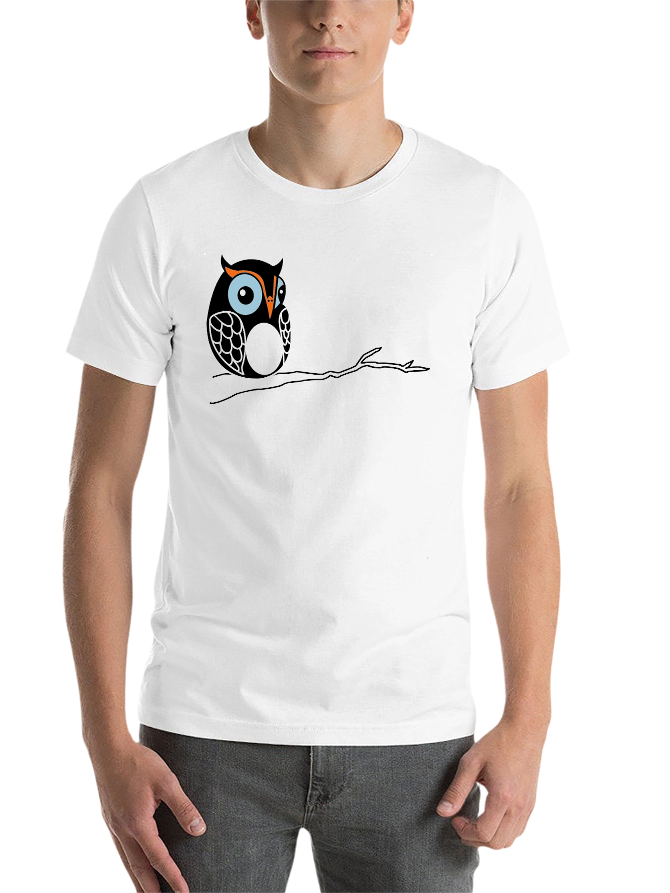 Black Owl on Branch Graphic Tee - Black Cotton T-Shirt view 14