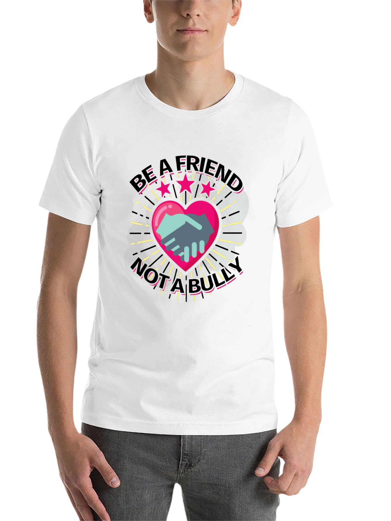 Black Be a Friend T-Shirt - Anti-Bullying Design view 14