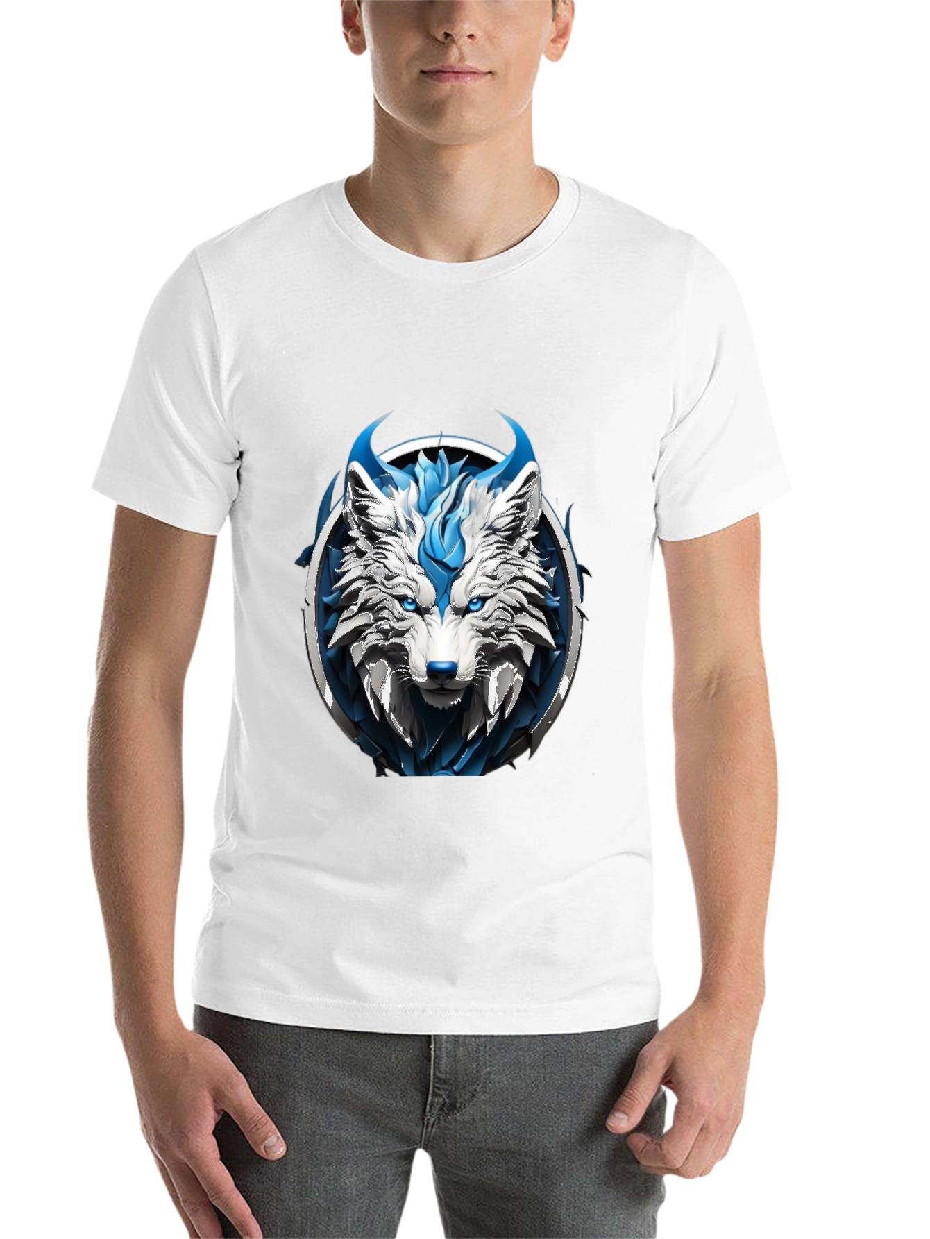 Black Abstract Blue Wolf Graphic Tee view 14