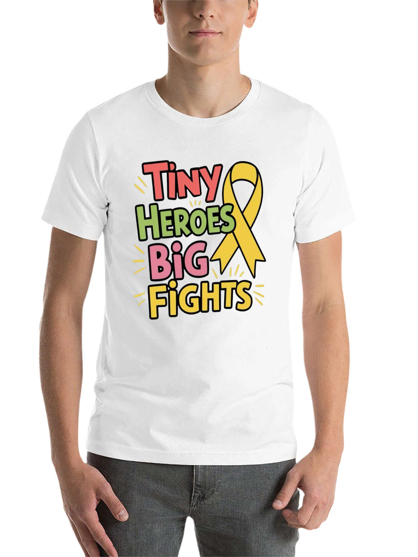 Black Tiny Heroes Big Fights T-Shirt - Childhood Cancer Awareness view 14