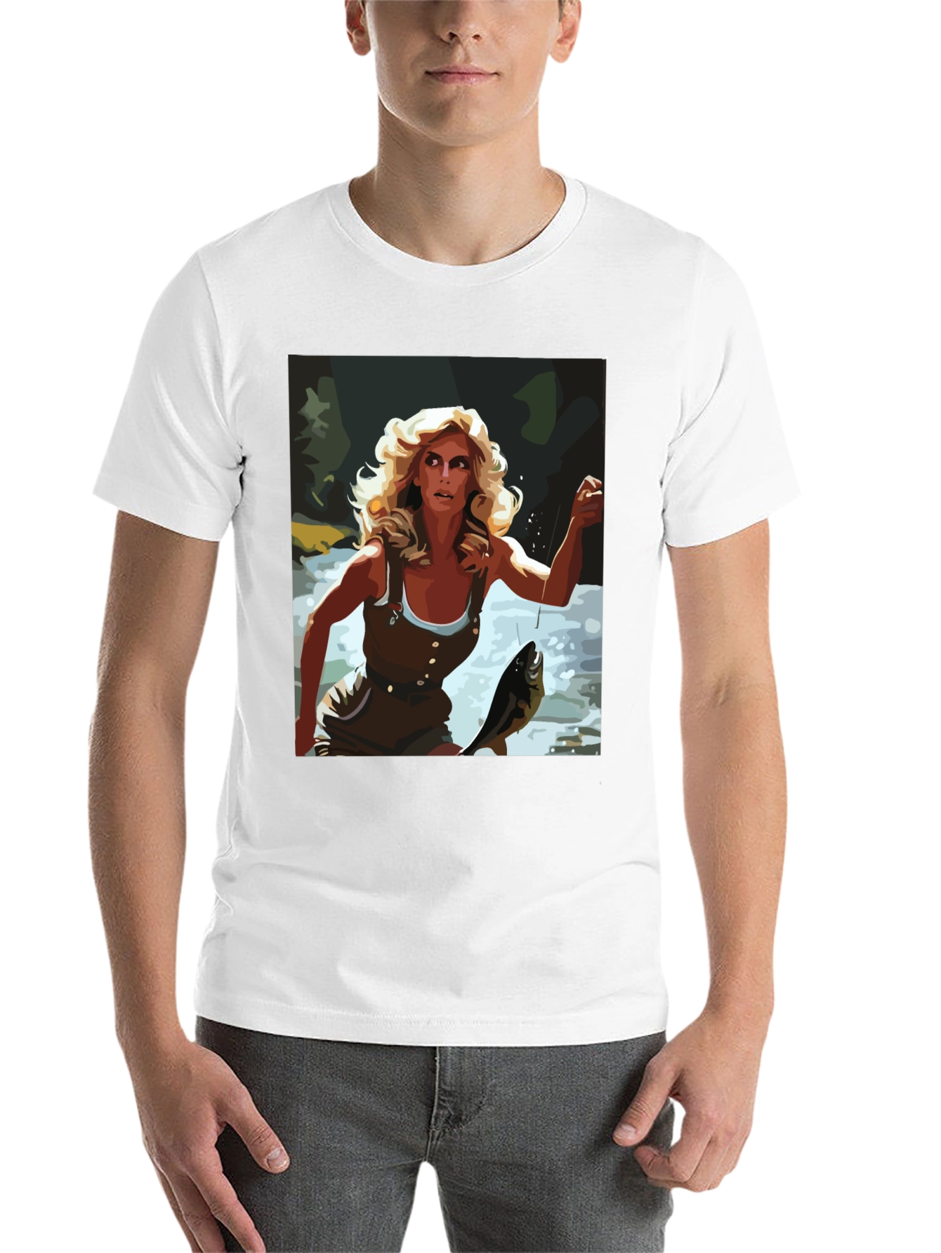 Black Fishing Woman Graphic Tee - Black Casual Shirt view 14