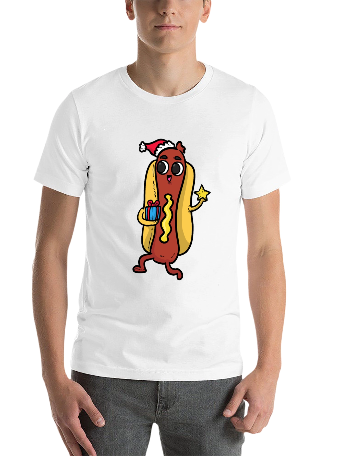 Black Festive Hot Dog Graphic Tee - Holiday Fun! view 14