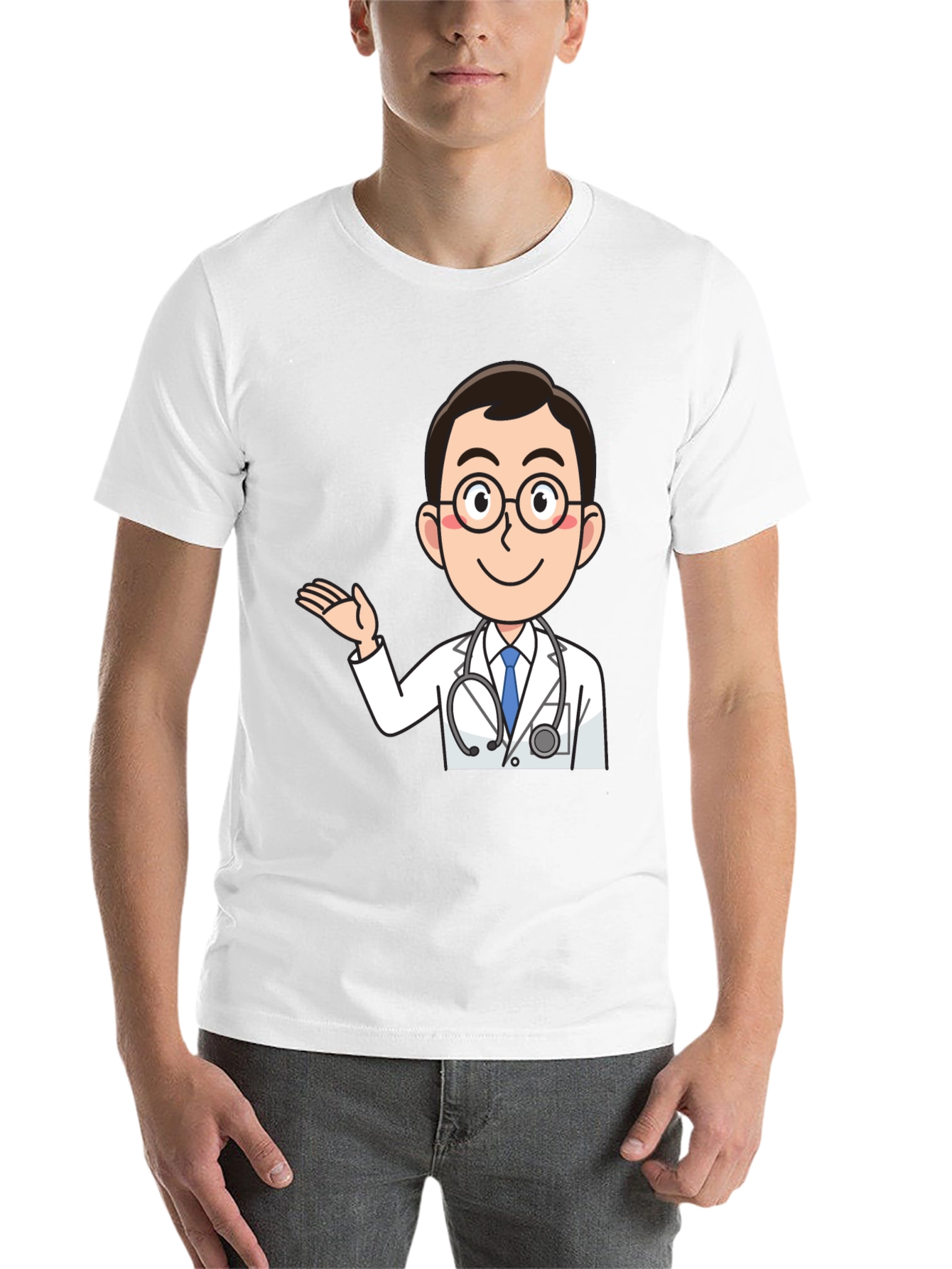 Black Cartoon Doctor Graphic T-Shirt - Black Cotton Tee view 14