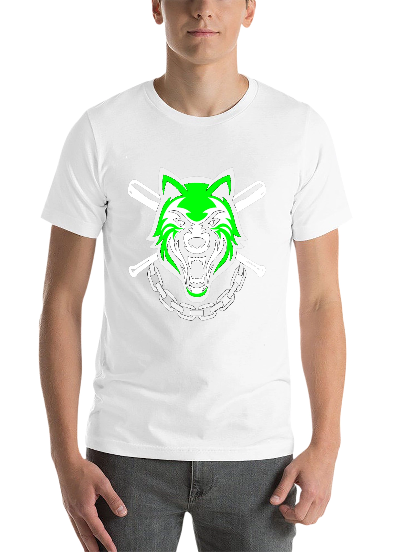 Black Green Wolf Graphic Black T-Shirt view 14