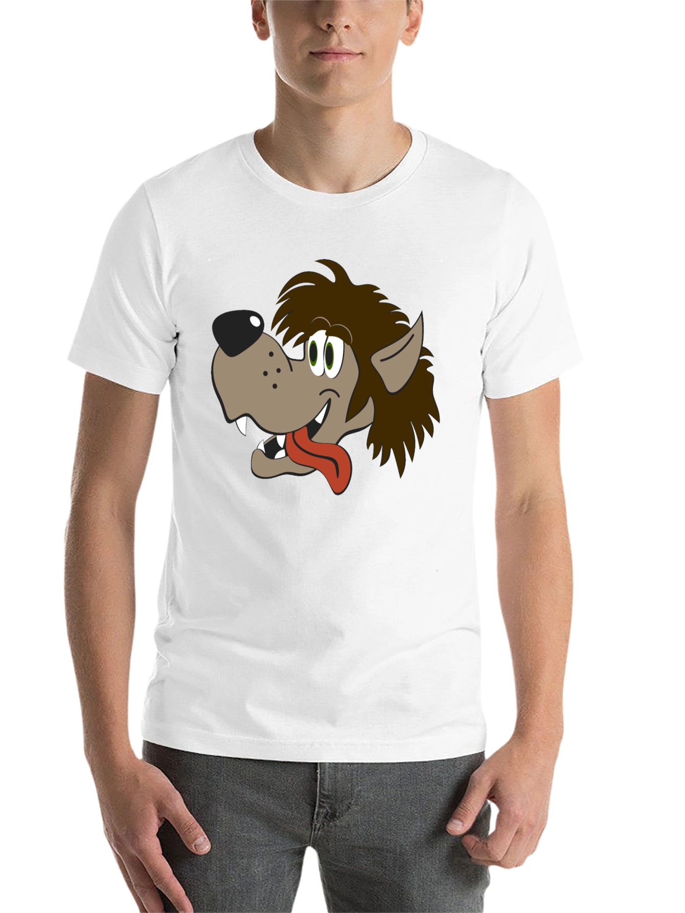 Black Cartoon Wolf Graphic Tee - Black Cotton Blend Shirt view 14