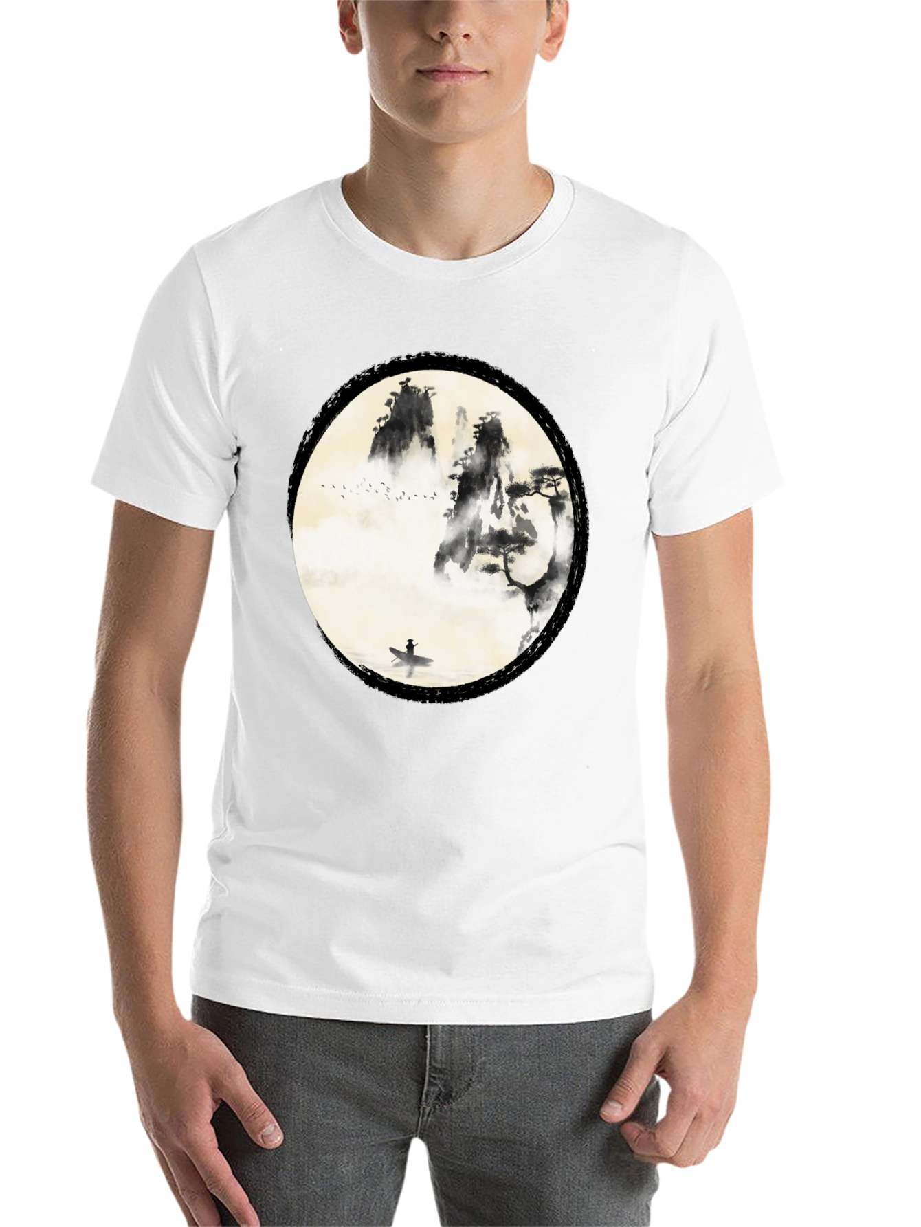 Black Zen Mountain & Boat Graphic Tee - Black view 14