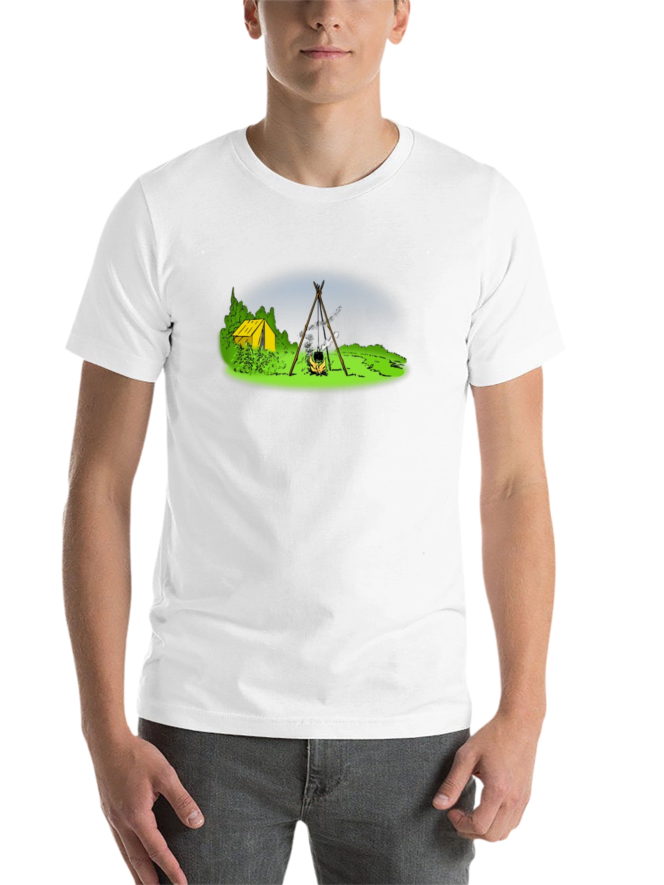 Black Camping T-Shirt - Tent & Bonfire Graphic Tee view 14