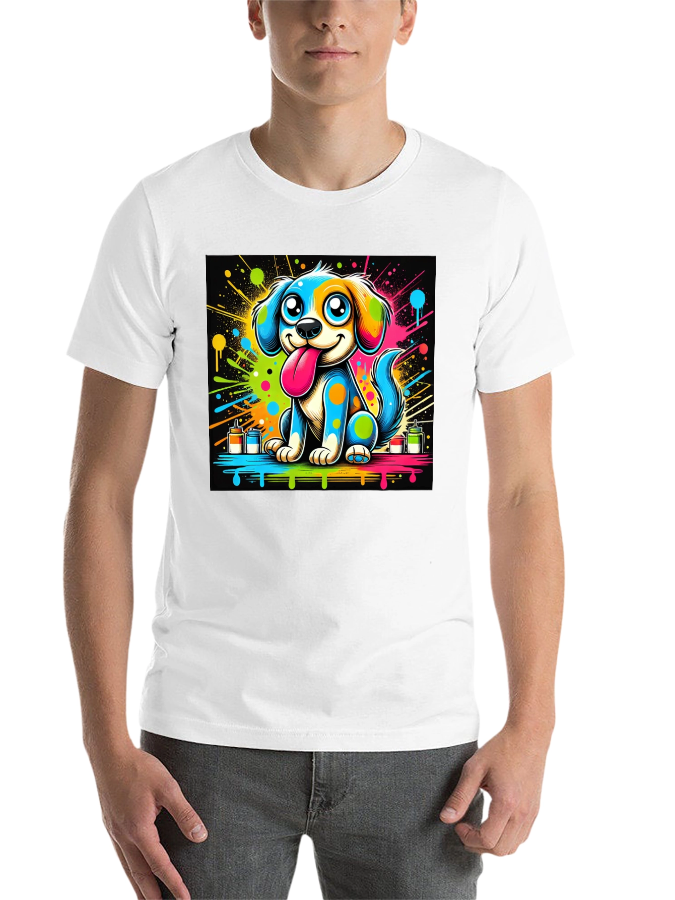 Black Colorful Cartoon Dog Graphic Tee view 14