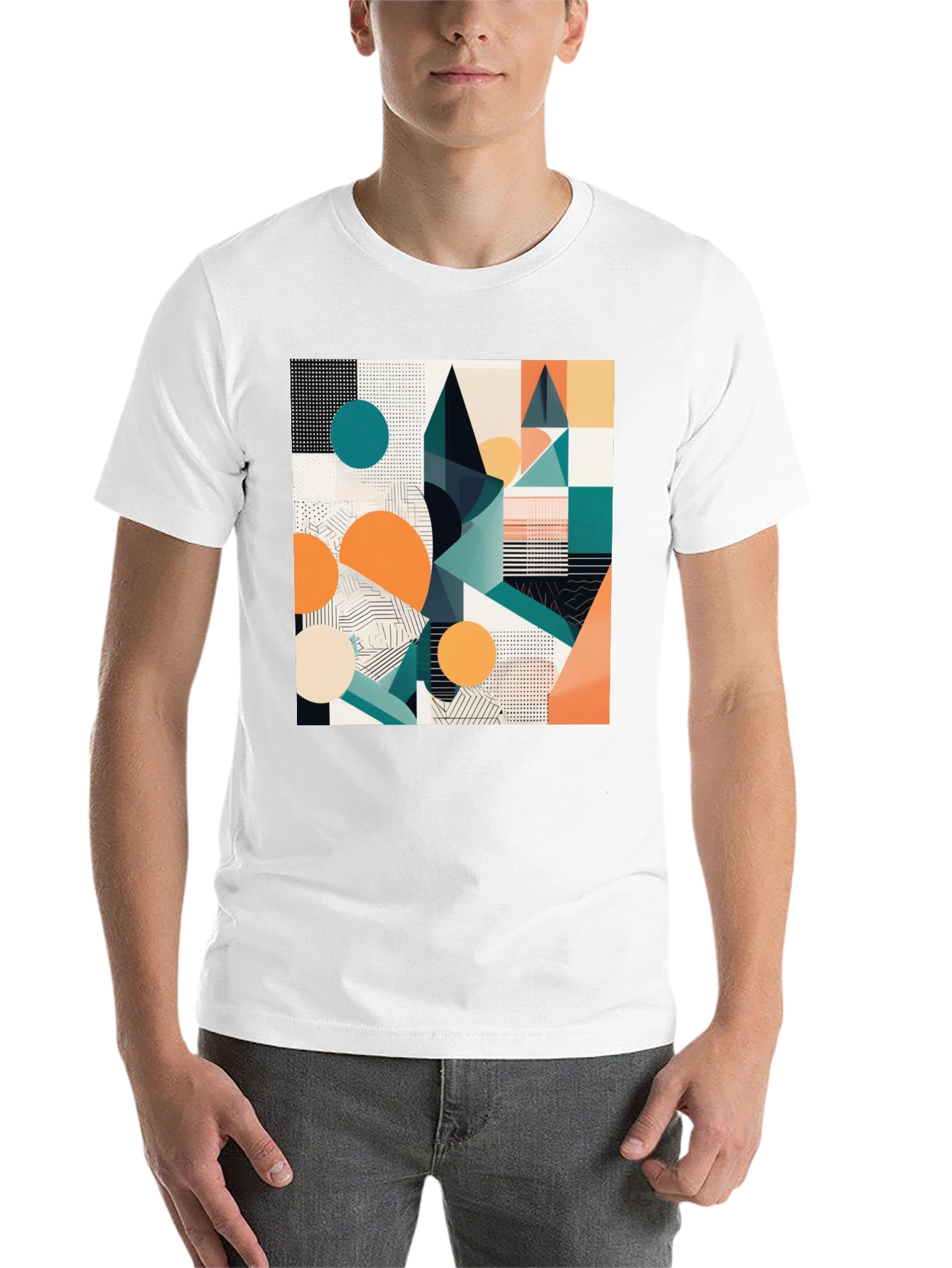Black Abstract Geometric Print Black T-Shirt view 14