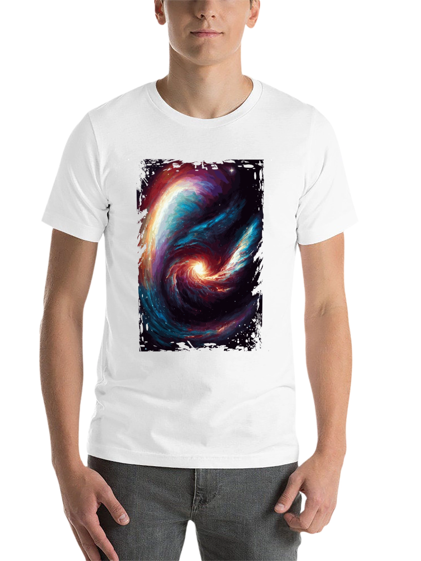 Black Cosmic Galaxy Swirl Graphic T-Shirt - Black view 14
