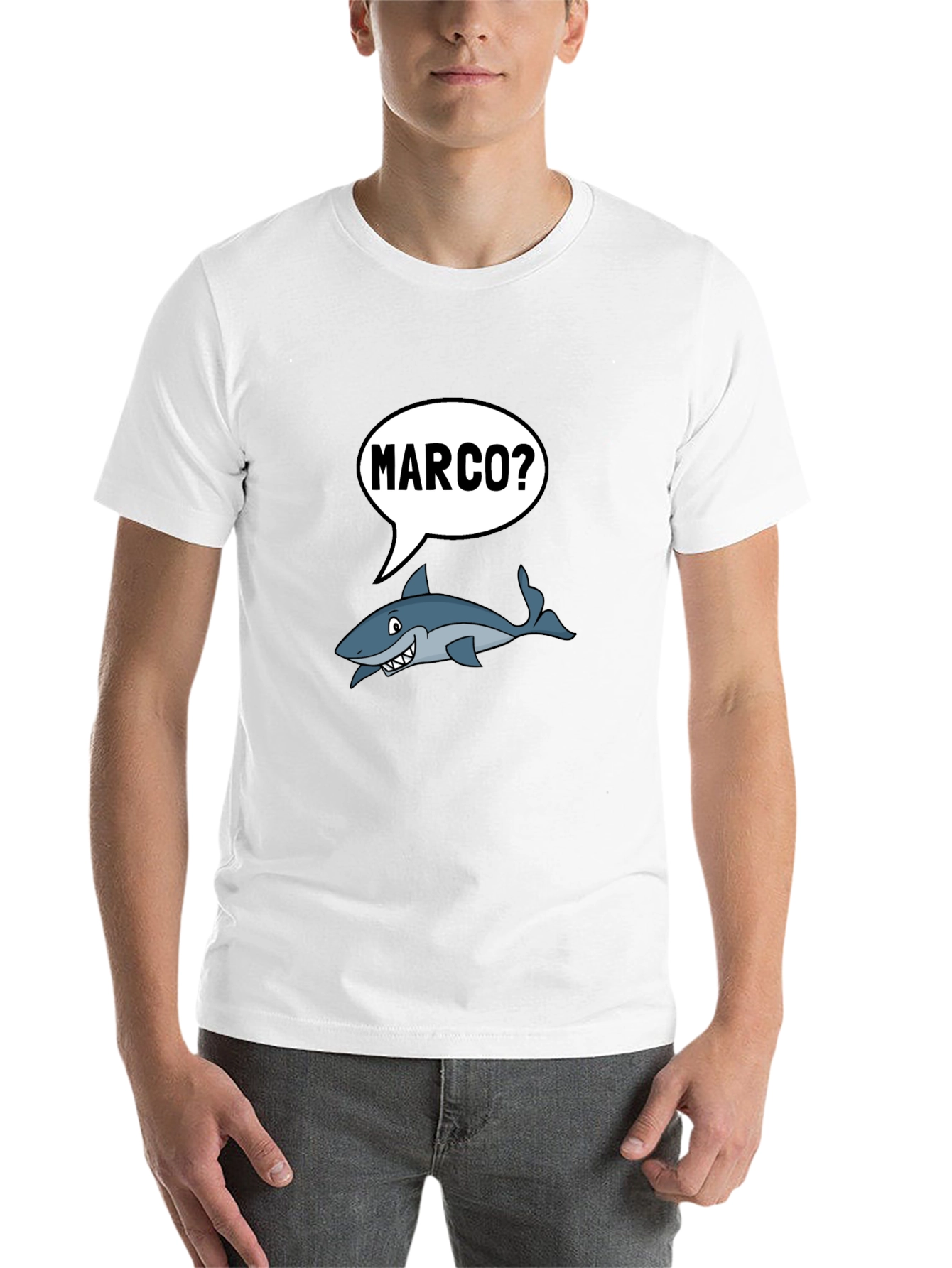 Black Marco Shark T-Shirt - Funny Ocean Humor Tee view 14