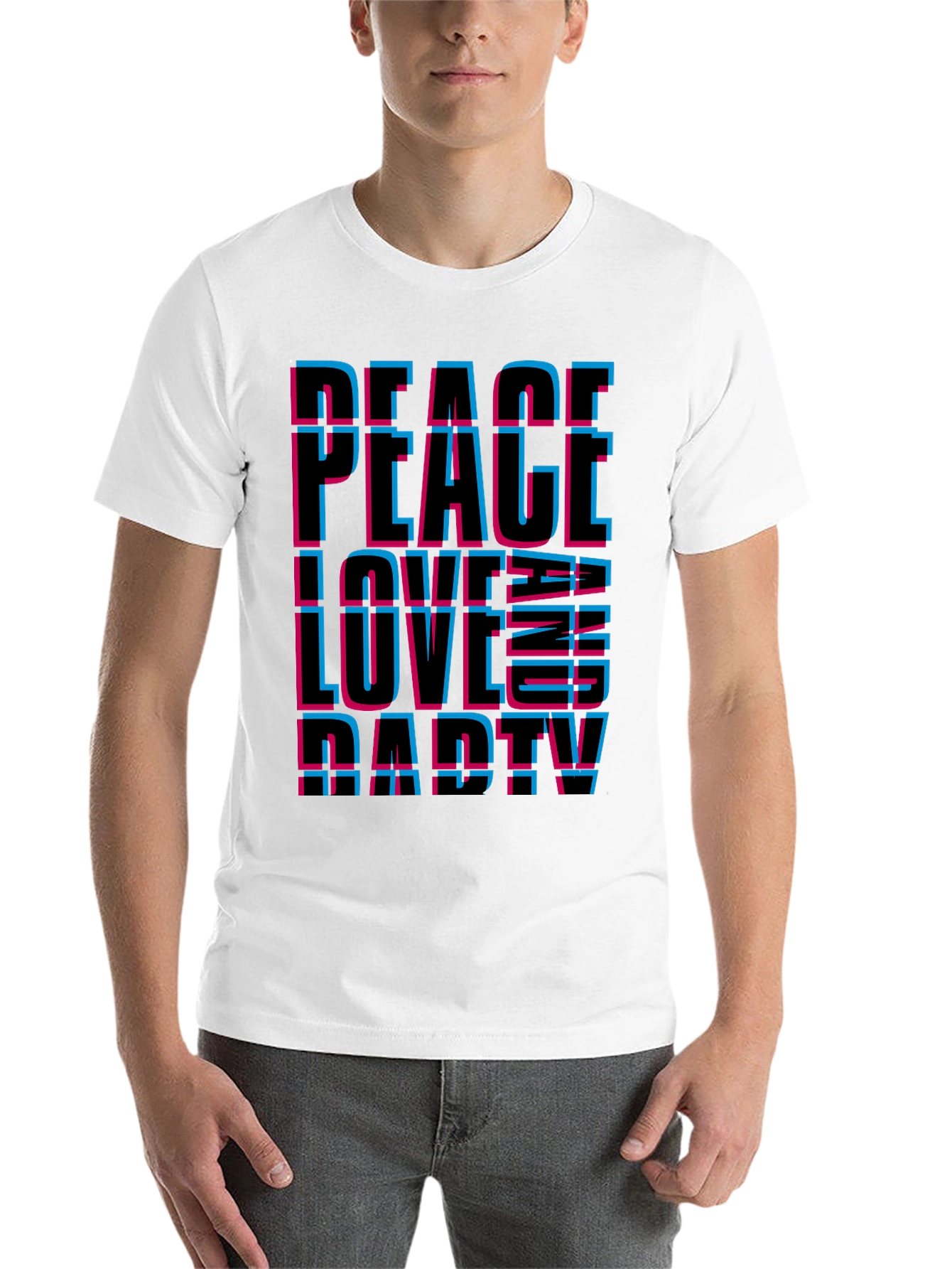 Black Peace Love Party Graphic Tee - Black Casual T-Shirt view 14