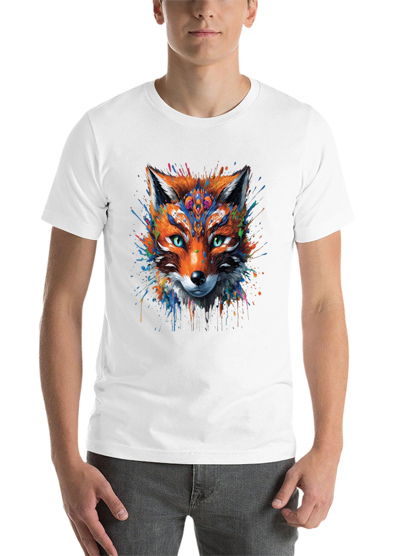 Black Abstract Fox Graphic Black T-Shirt view 14