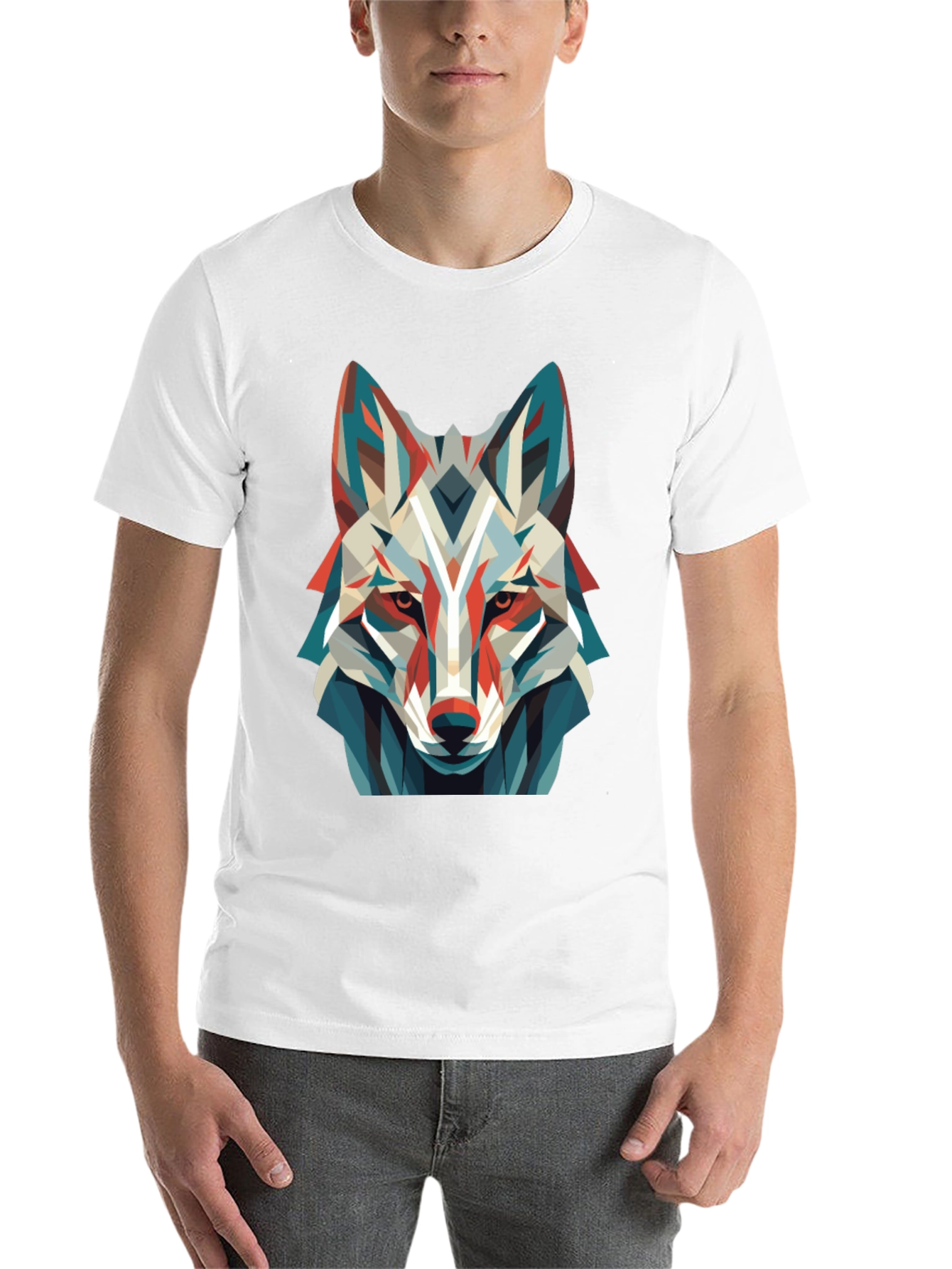 Black Geometric Wolf Graphic Tee - Modern Art Shirt view 14