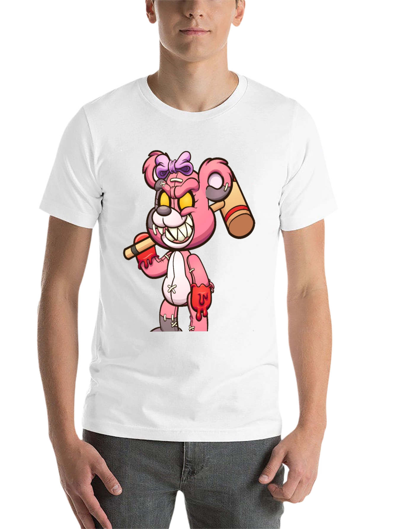 Black Scary Bloody Teddy Bear Graphic T-Shirt view 14