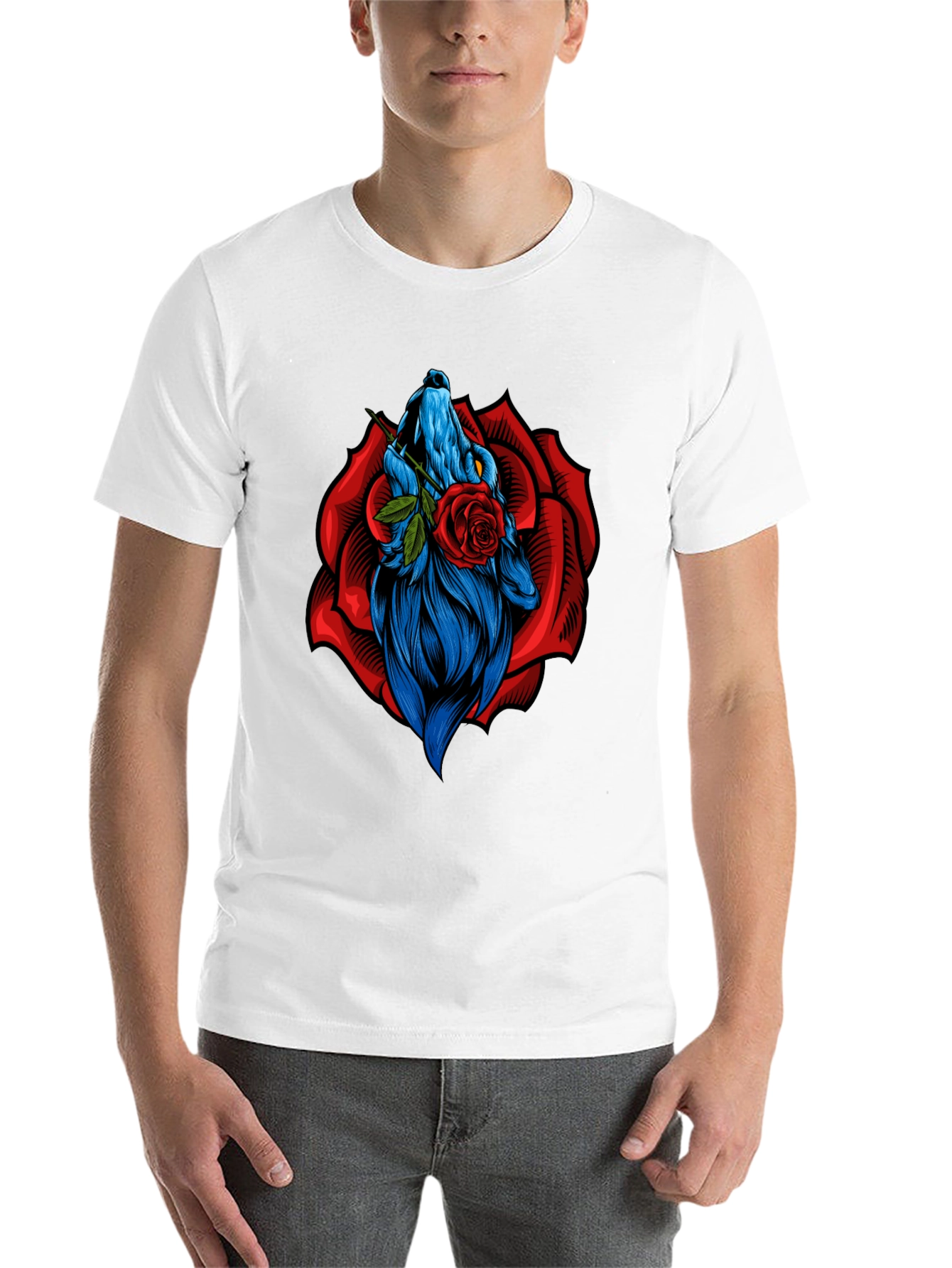Black Wolf Rose Graphic T-Shirt - Unique Animal Design view 14