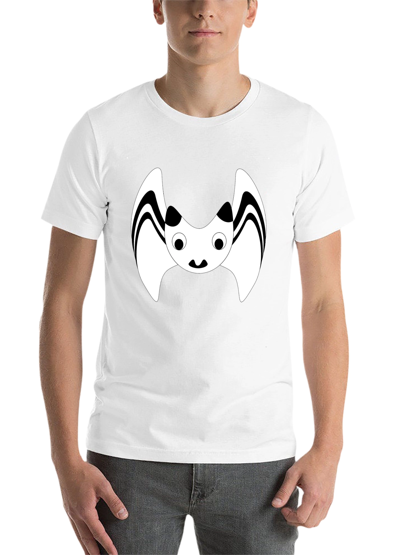 Black Cute Cartoon Bat Graphic Black T-Shirt view 14