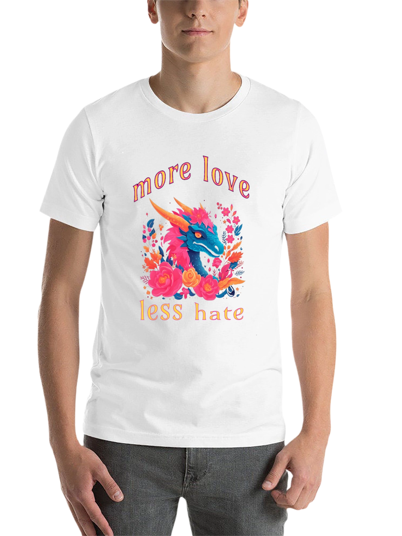 Black Dragon Love T-Shirt - More Love Less Hate Graphic Tee view 14
