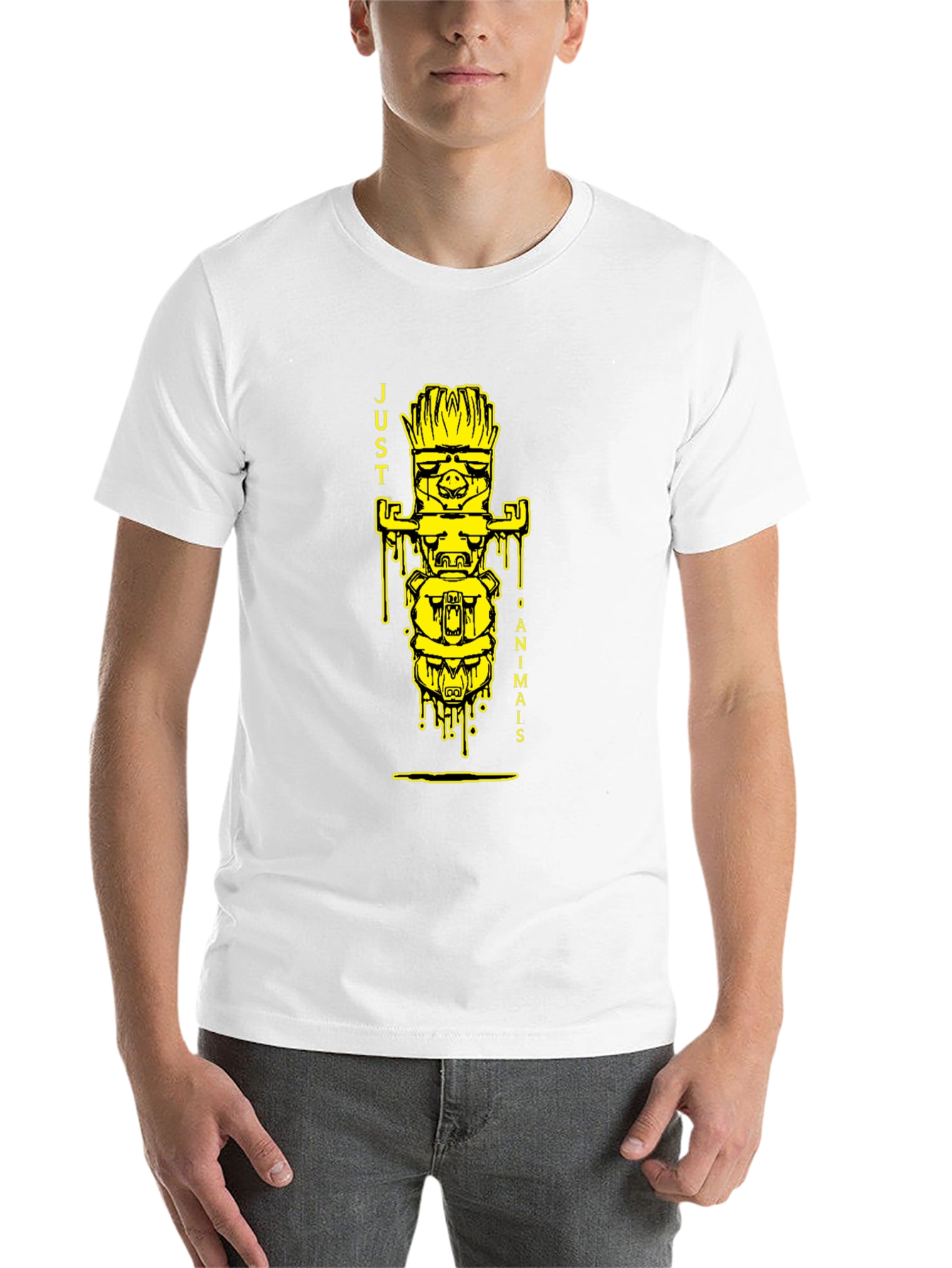 Black Black T-Shirt with 'Just 0 Animais' Totem Design view 14