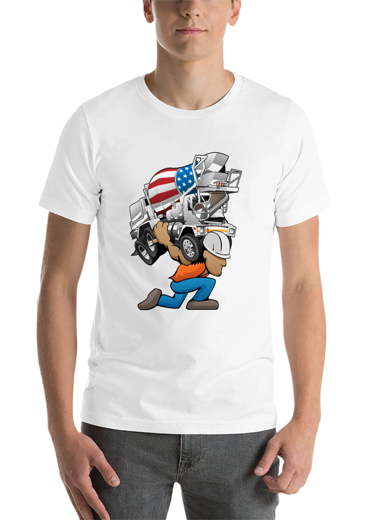 Black USA Cement Truck Cartoon T-Shirt view 14