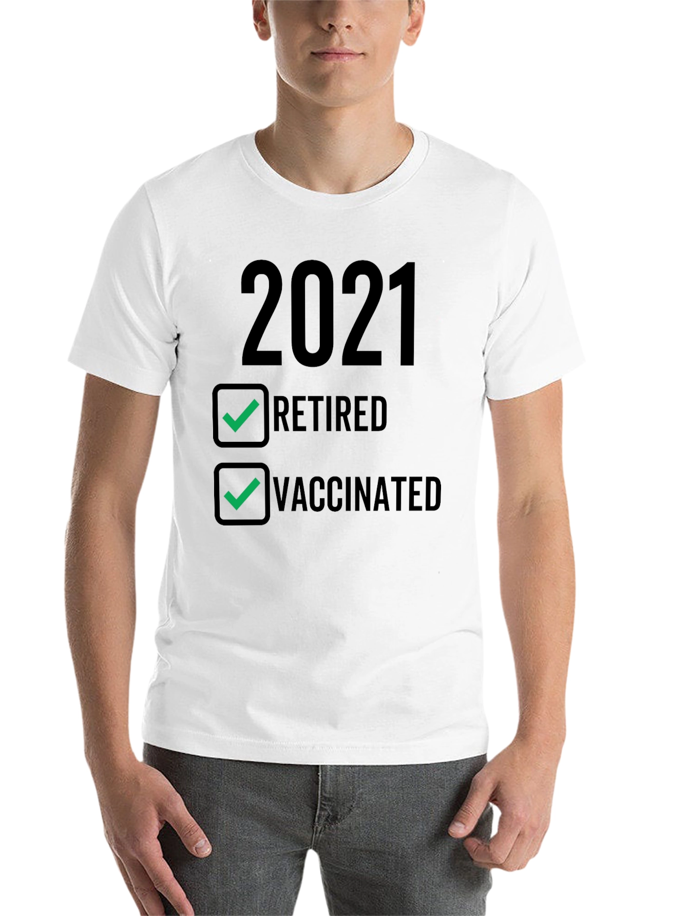 Black 2021 Retired & Vaccinated T-Shirt view 14